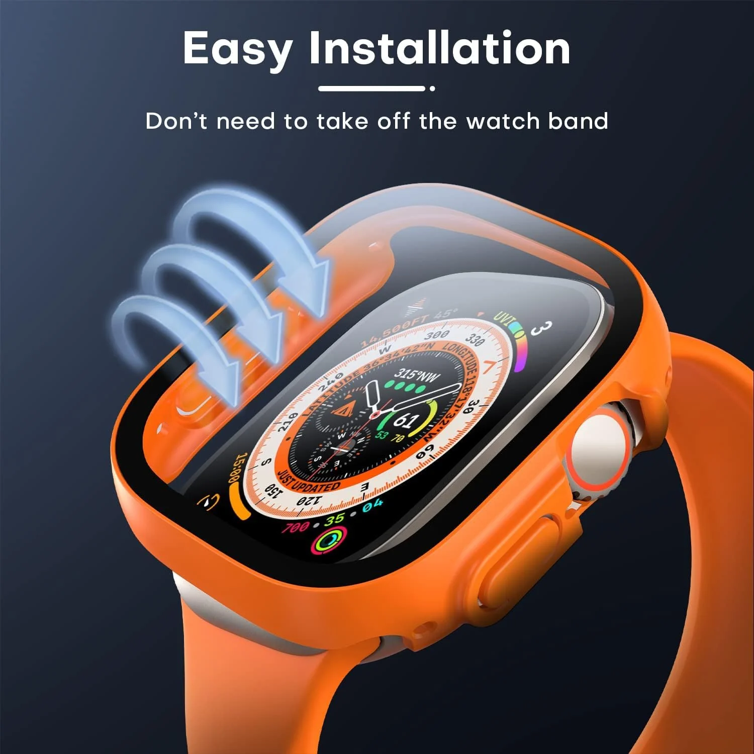 DL3 Mobilak Hard Case Designed for Apple Watch Ultra 2 (2023) / Ultra 1 49mm, Built-in 9H [HD Clear] Tempered Glass Screen Protector, [Full Protection] Slim Cover for iWatch 49mm - Orange
