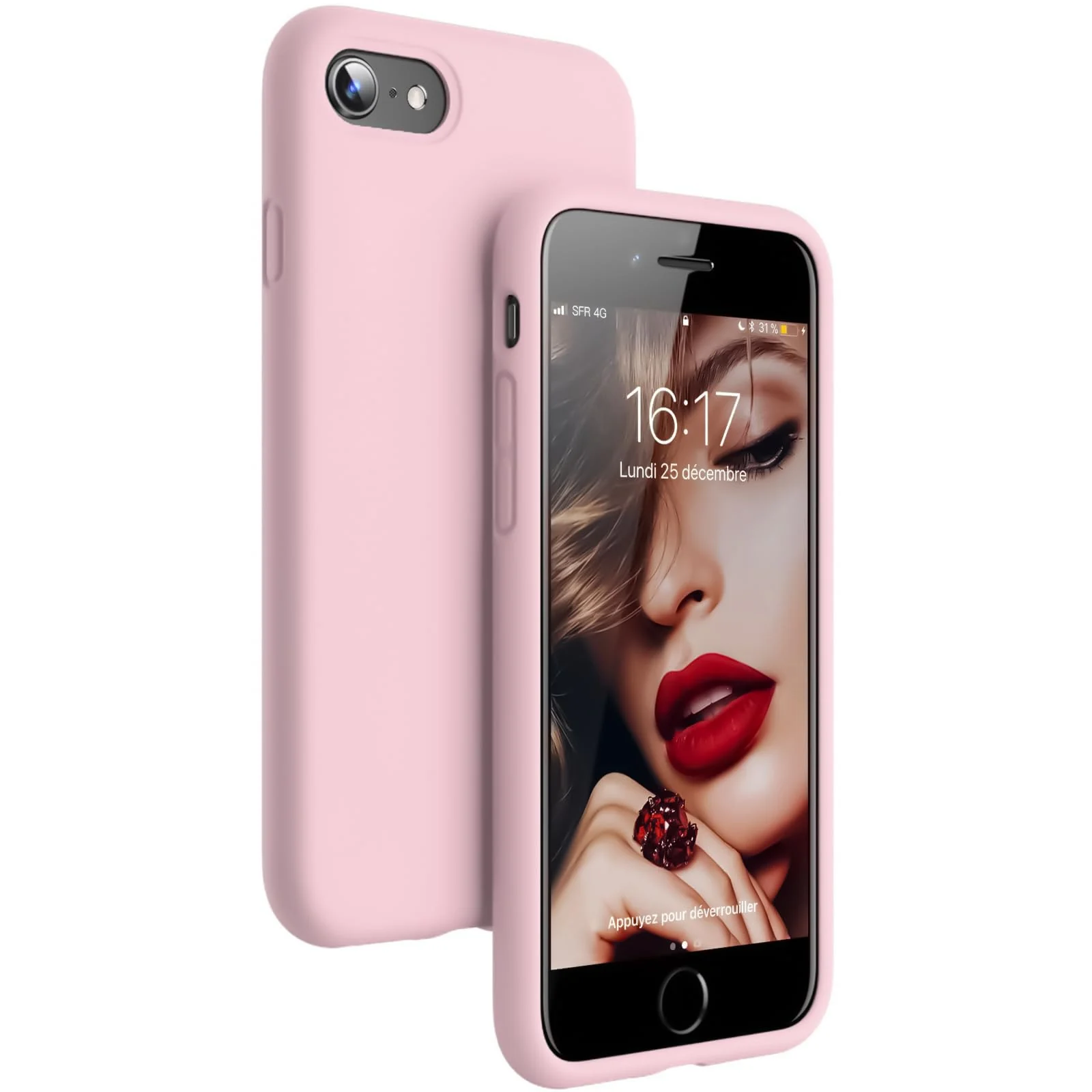 DL3 Mobilak Liquid Silicone Case for iPhone 7 / 8, Shock-absorbing protection, Scratch-resistant surface, Slim, lightweight profile - D.Pink