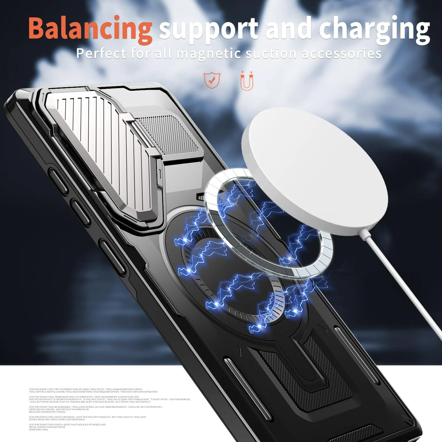 DL3 Mobilak MagSafe-Compatible Magnetic Case for Samsung Galaxy S25 FE 5G with Camera Protection and Built-In Kickstand - Black