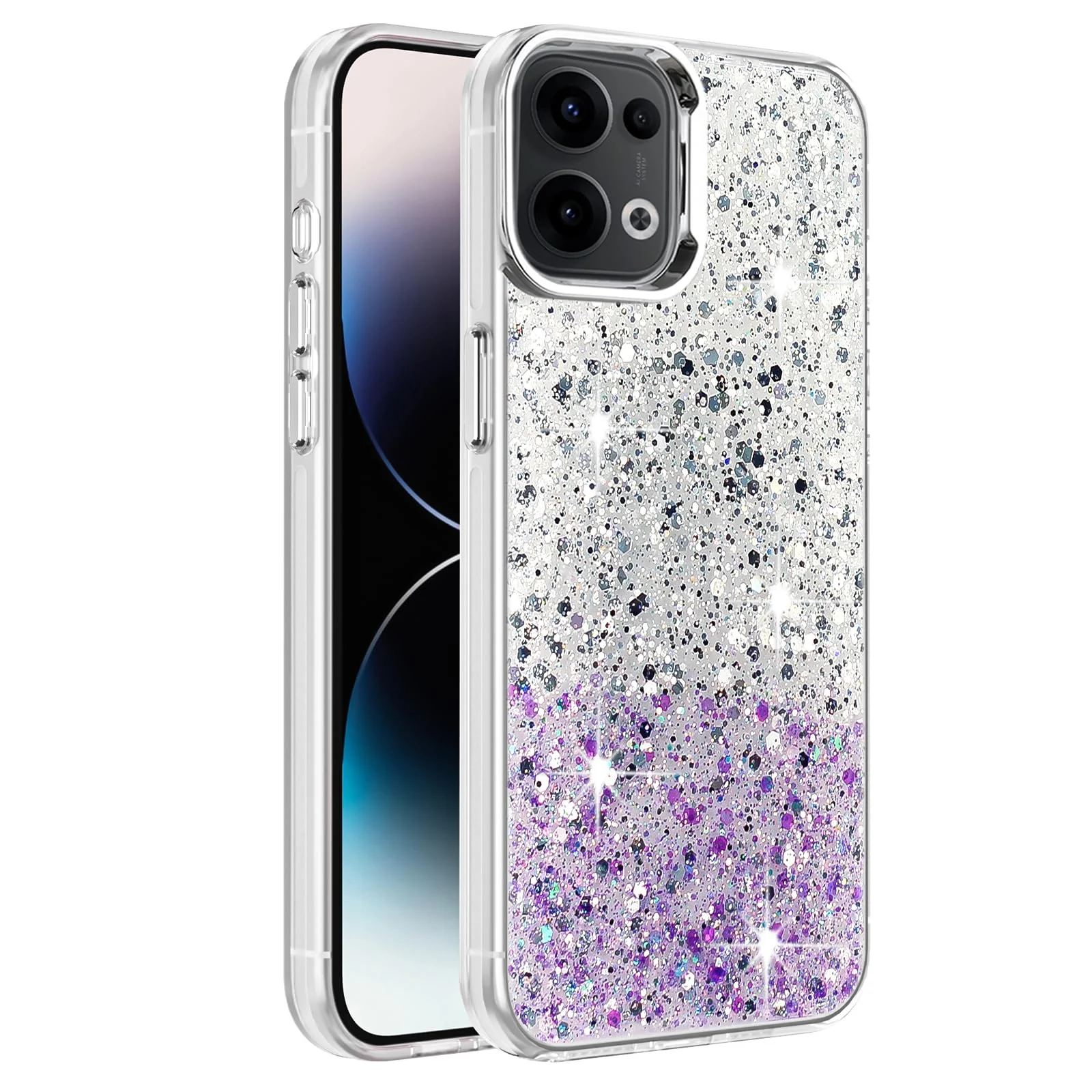 Oppo Reno 13 5G / Oppo Reno13 5G Case / Clear Glitter Bling Sparkly — DL3 Mobilak Glitter Protective Case for OPPO Reno 13 5G / OPPO Reno13 5G, Supports wireless charging, Camera protection, Shock-absorbing protection