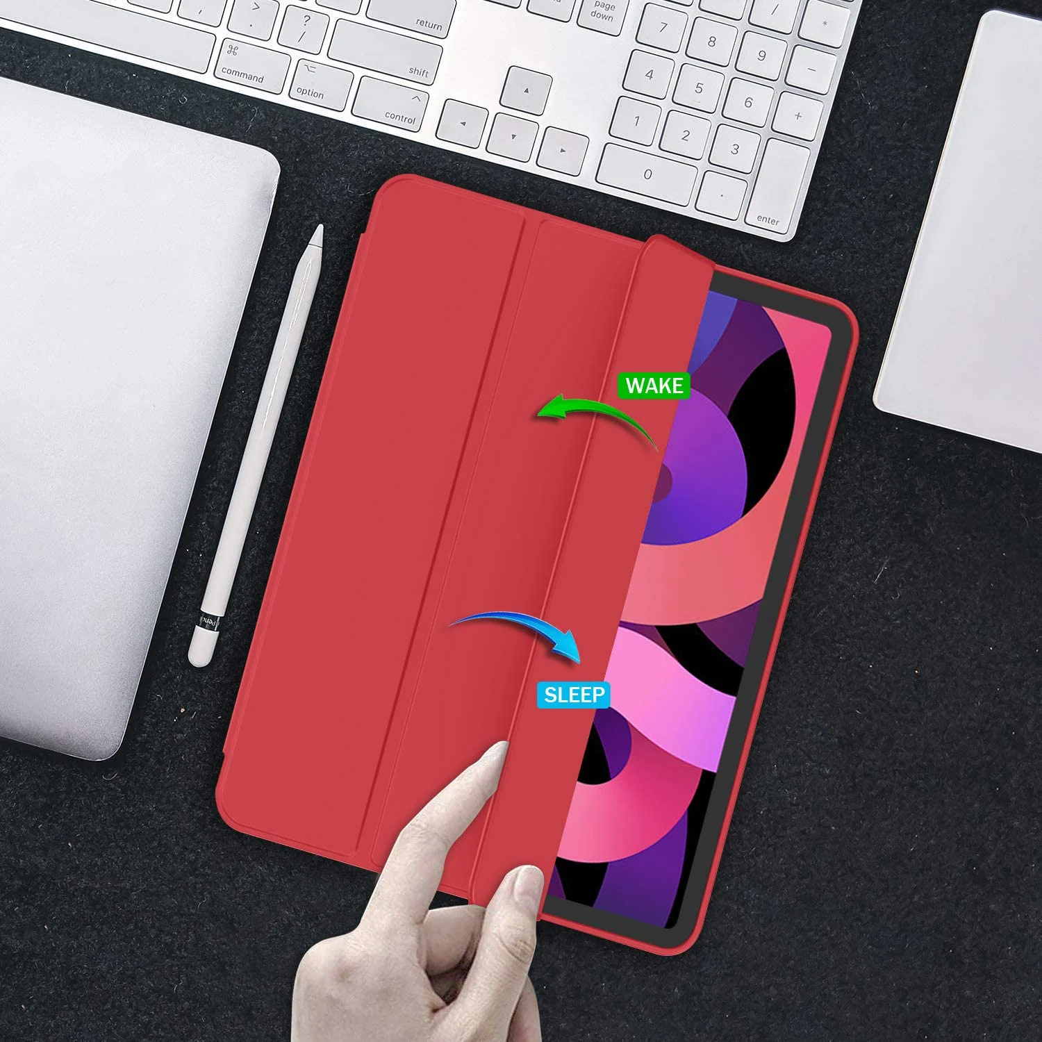 DL3 Mobilak iPad Air 11-Inch M2 (2024), iPad Air 5/4 (2022/2020 5th/4th 10.9-Inch) Case with Pencil Holder Full Body Protection + Apple 2nd Pencil Charging and Auto Wake/Sleep - Red