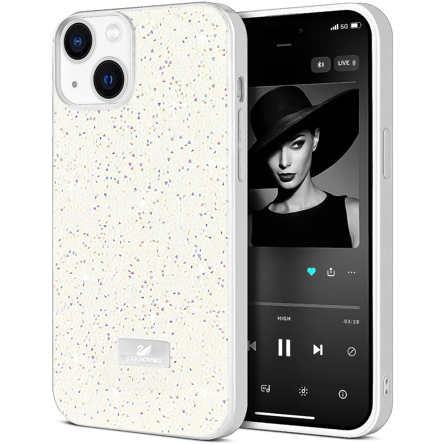 DL3 Mobilak Glitter Rhinestone Protective Case for iPhone 13 / iPhone 14 with Shockproof Design - White 2