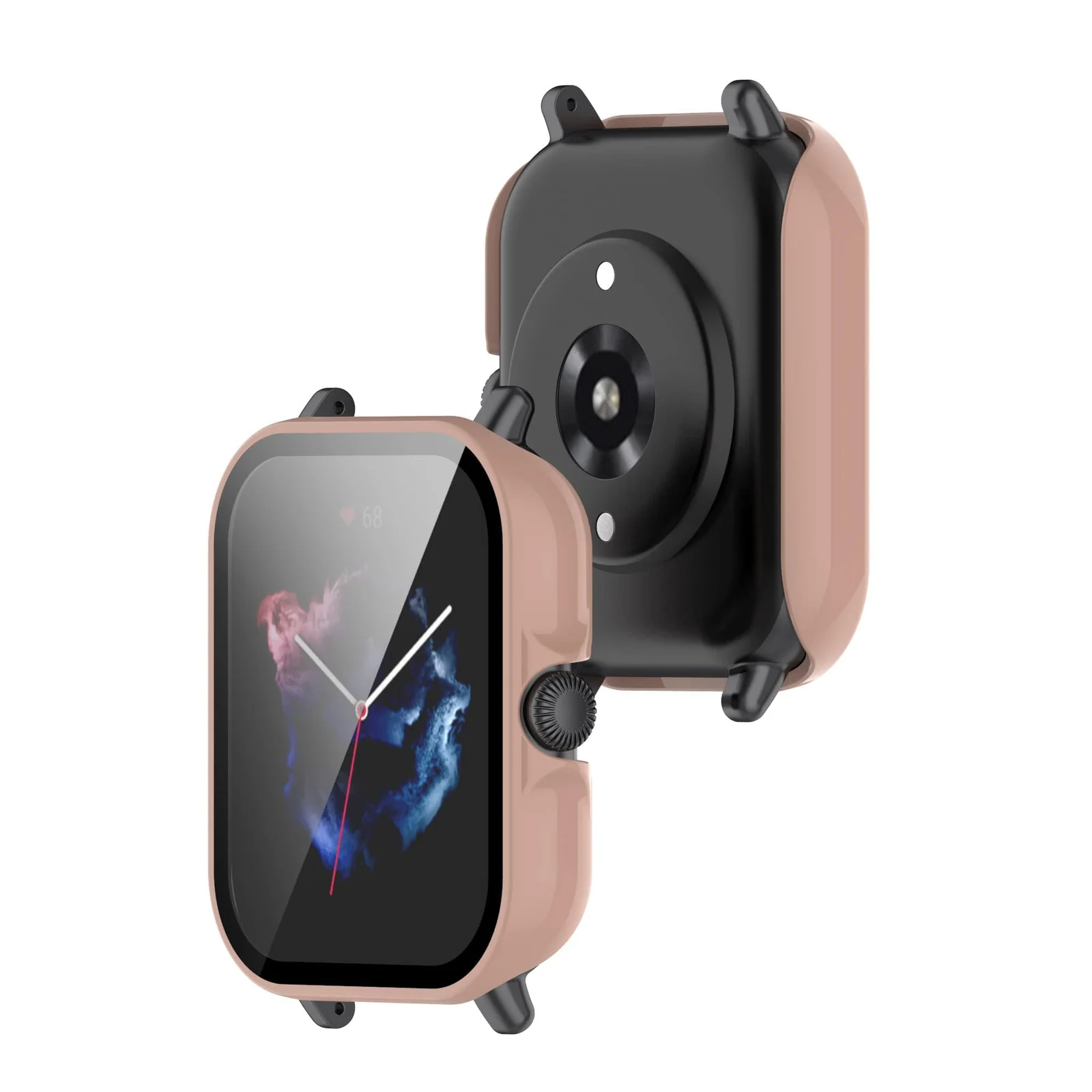 DL3 Mobilak Protective Case For Amazfit GTS 3, 9H Hardness PC Case Bumper Full Slim Protective Cover with Built-in Tempered Glass Screen Protector For Amazfit GTS3 - Pink