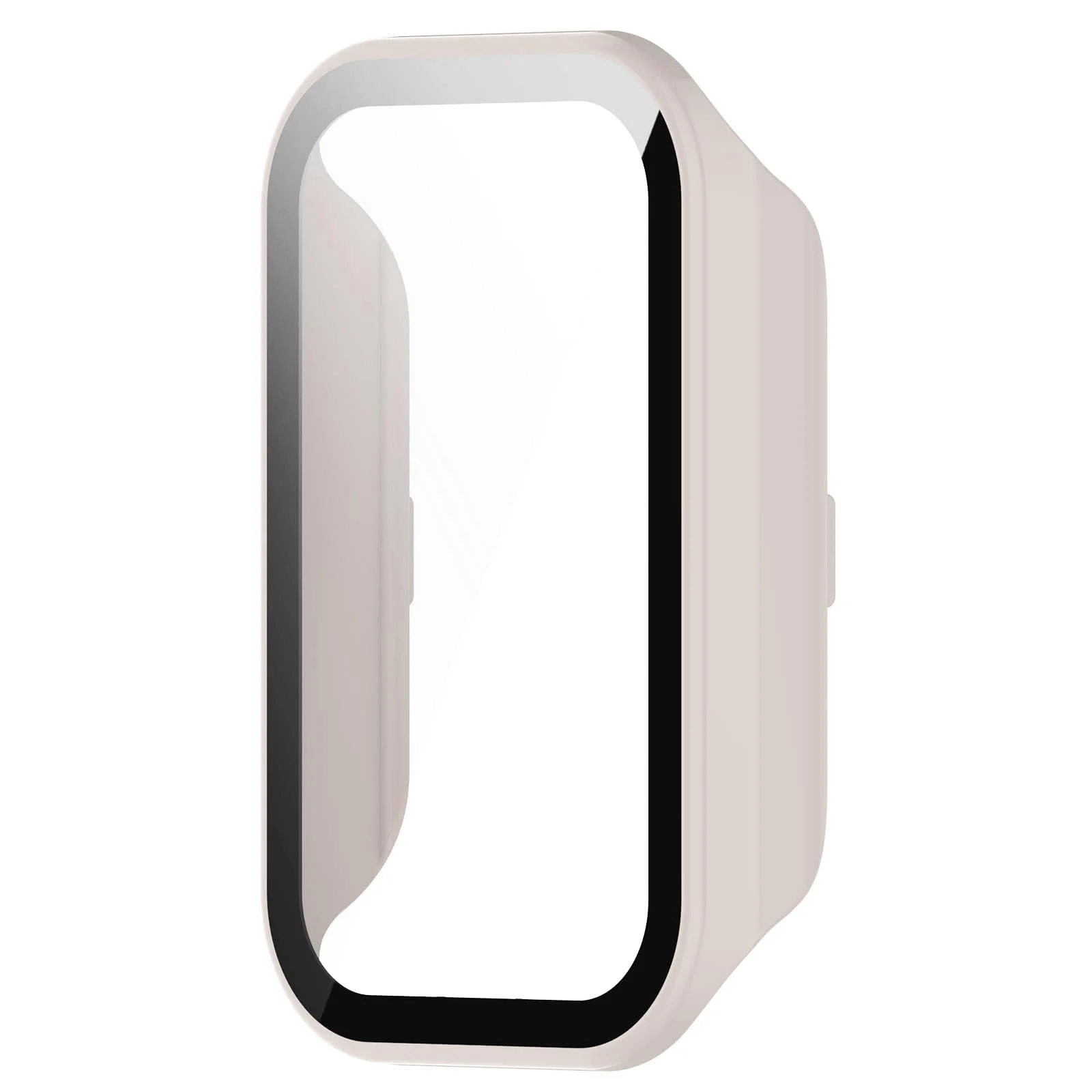 DL3 Mobilak Case Compatible with Xiaomi Redmi Band 2/ Xiaomi Smart Band 8 Active, Full Coverage Slim Hard PC Case Protective Bumper Built-in Tempered Glass Screen Protector Shell - Ivory White