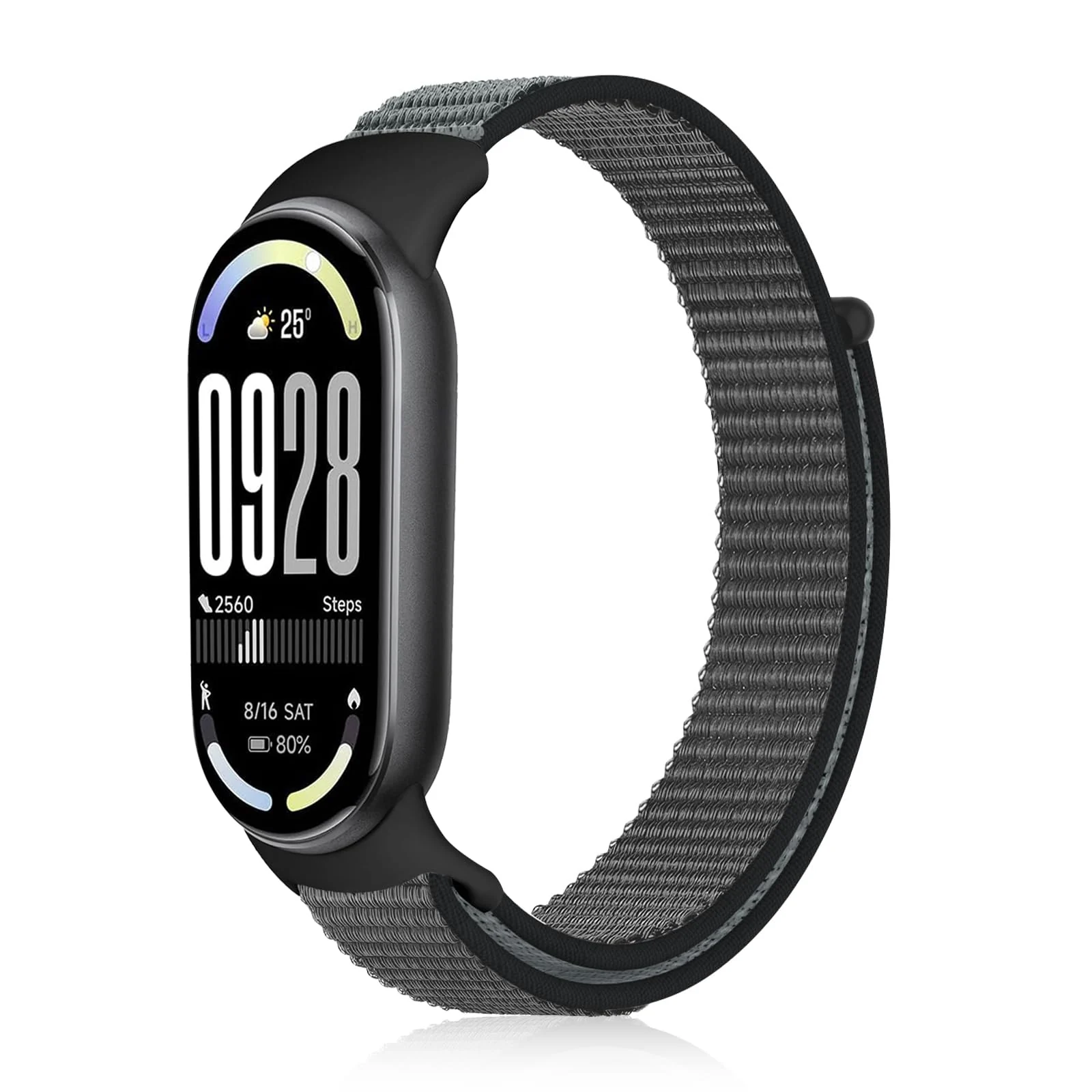 DL3 Mobilak Nylon Sport Band Compatible with Xiaomi Mi Band 10/9/8 for Women Men, Soft Adjustable Breathable Sport Loop Watch Strap Replacement Wristband for Xiaomi Smart Band 8/9/10 - Iron Gray