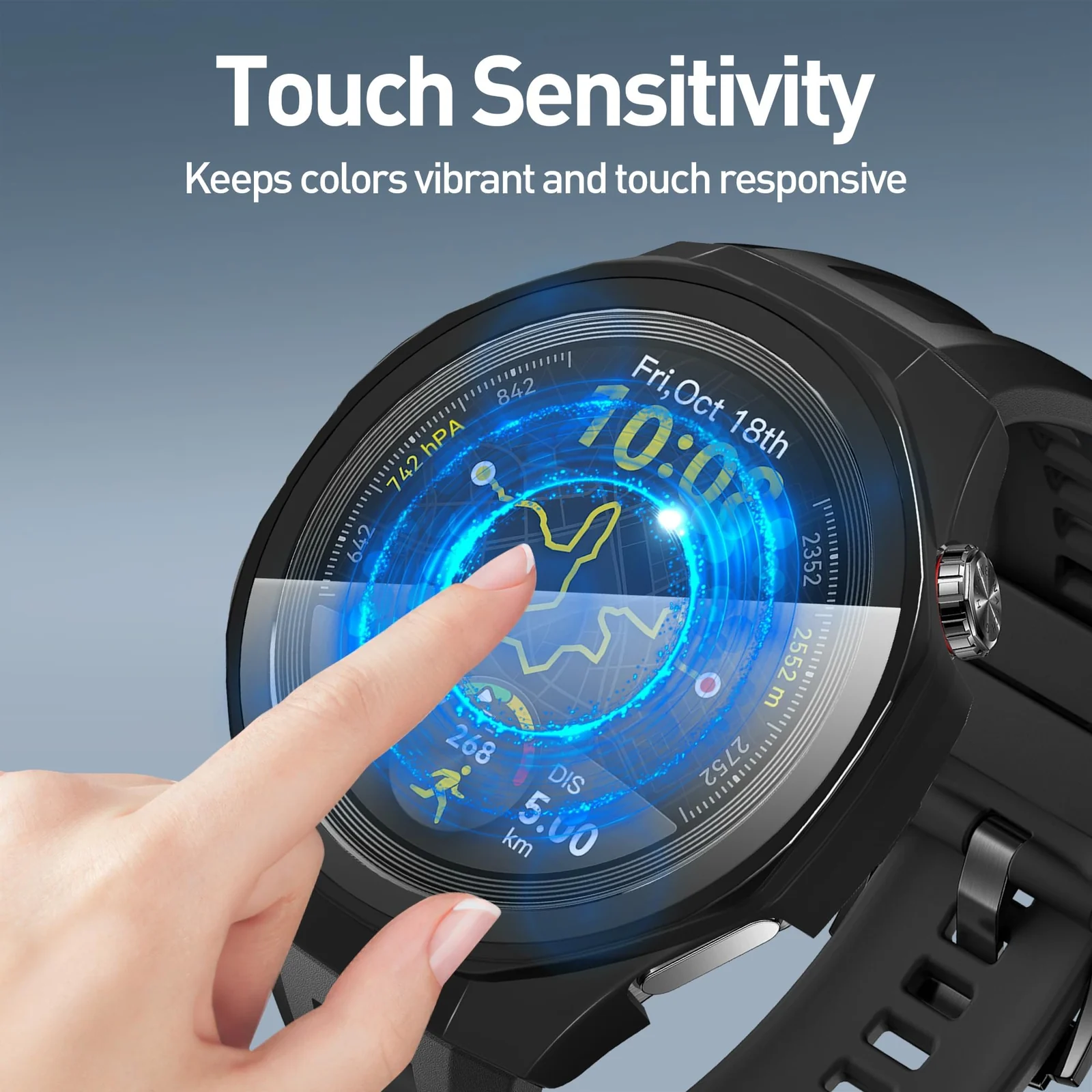 DL3 Mobilak Case with Screen Protector for Huawei Watch GT5 Pro 46mm, Bumper Full Coverage Hard PC Overall Protective Cover, Built-in Tempered Glass Film High Sensitivity - Black