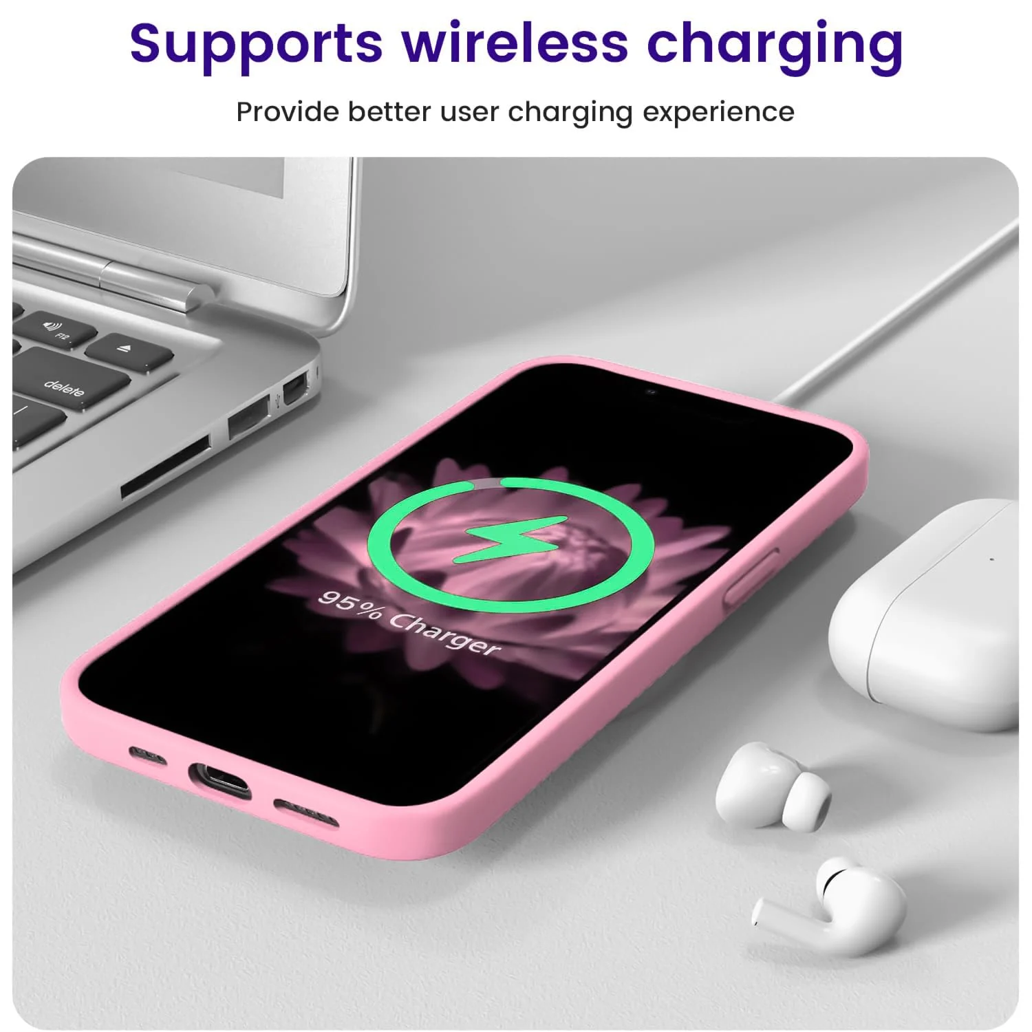 DL3 Mobilak Liquid Silicone Protective Case with Soft Microfiber Lining for iPhone 14 (6.1 Inch) - Pink
