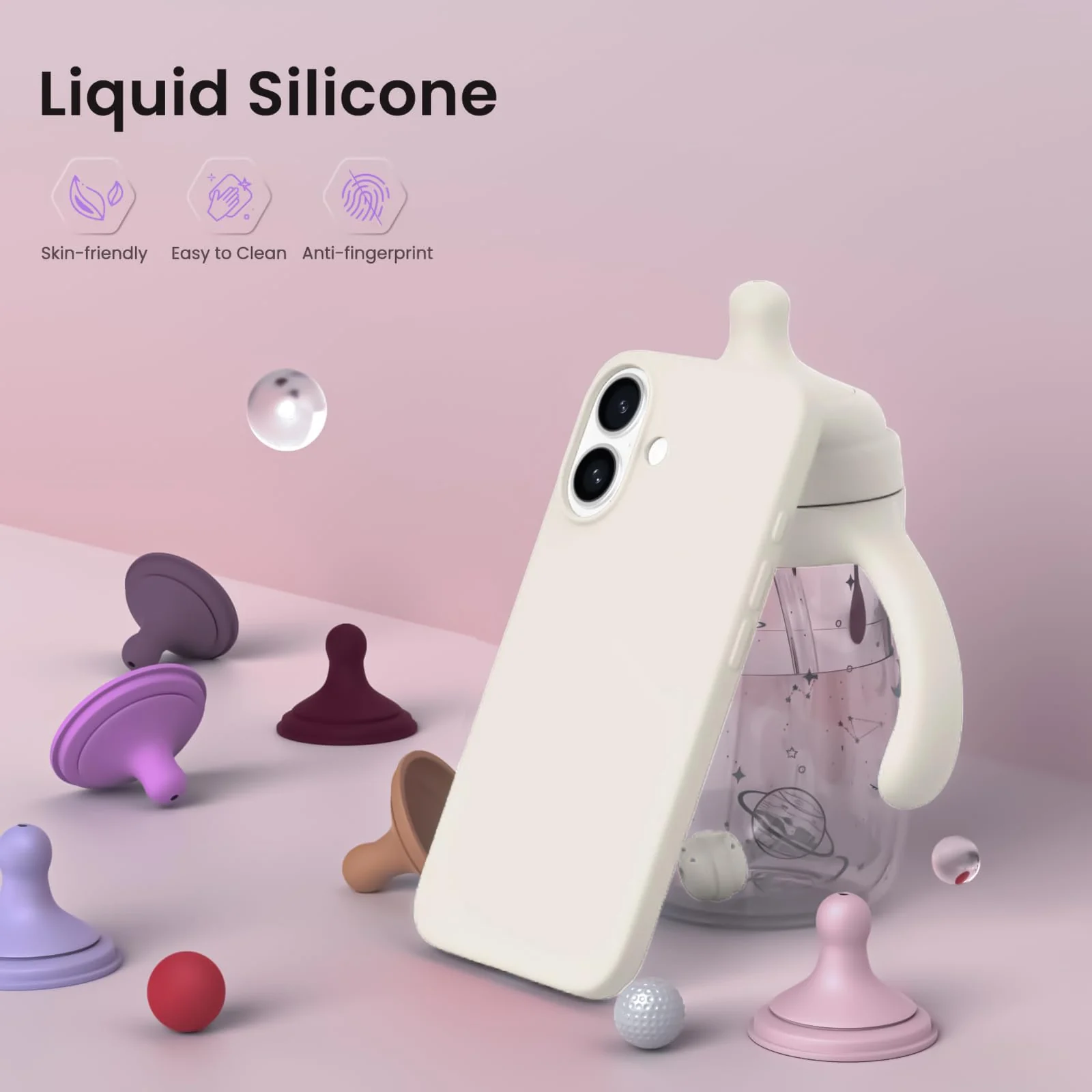 DL3 Mobilak Liquid Silicone Protective Case with Soft Microfiber Lining for iPhone 16 - Cream