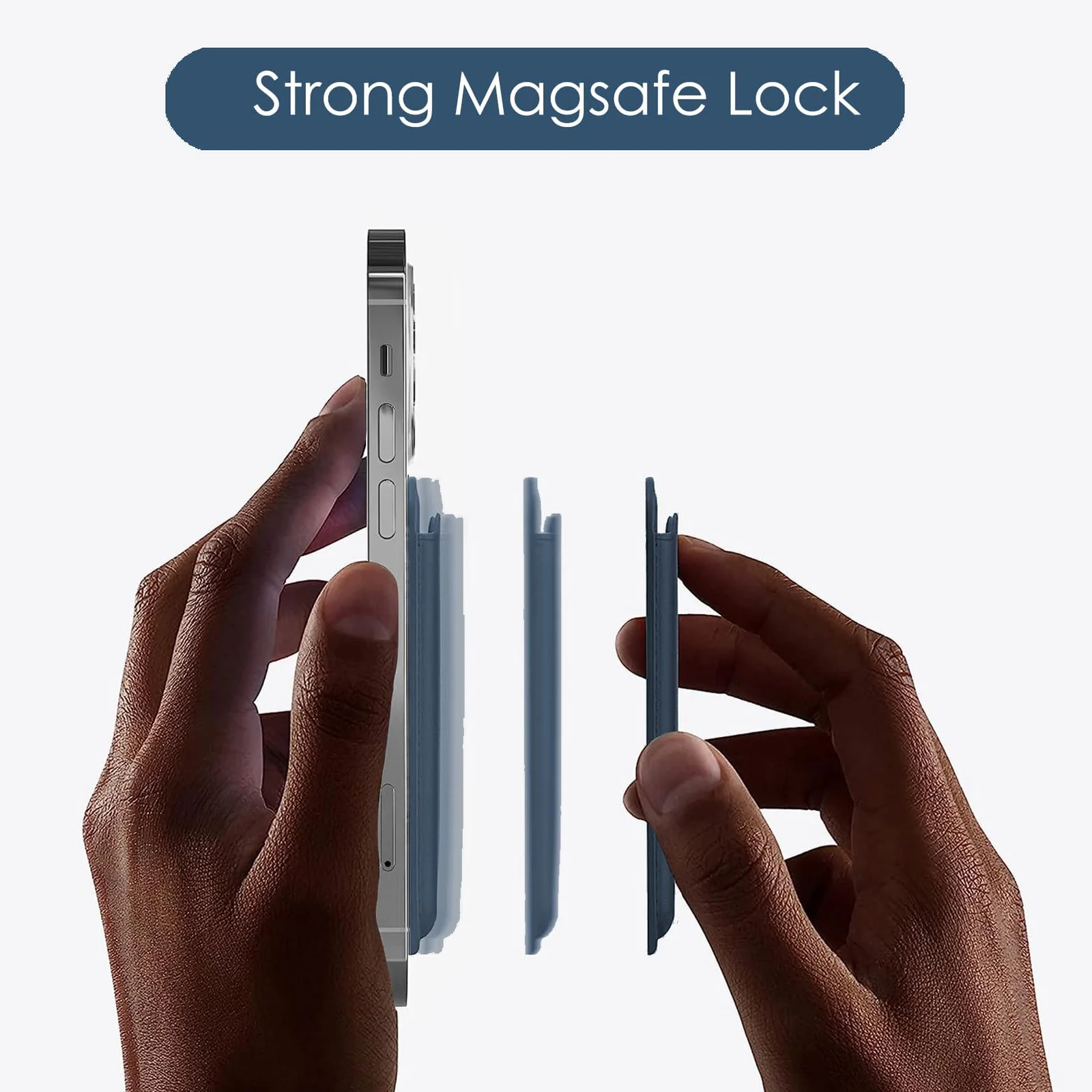 DL3 Mobilak Phone Card Holder for MagSafe Wallet, Vegan Leather Magnetic Mobile Phone Stand, Magnetic Wallet Stand, for iPhone 16 15 14 13 12 Pro Max Plus - Blue