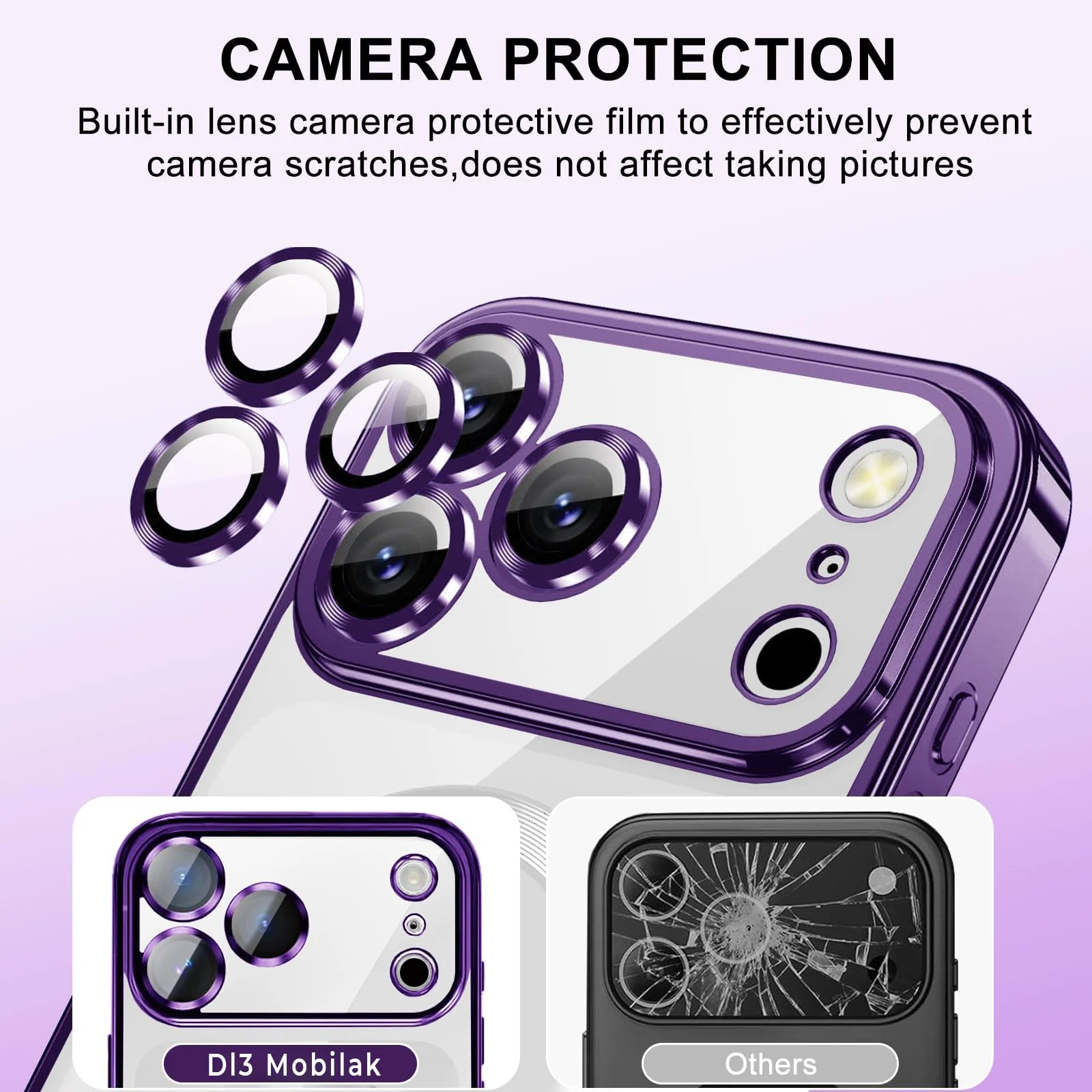 DL3 Mobilak Clear MagSafe-Compatible Magnetic Case for iPhone 17 Pro Max with Camera Protection and Magnetic Car-Mount Support - Purple