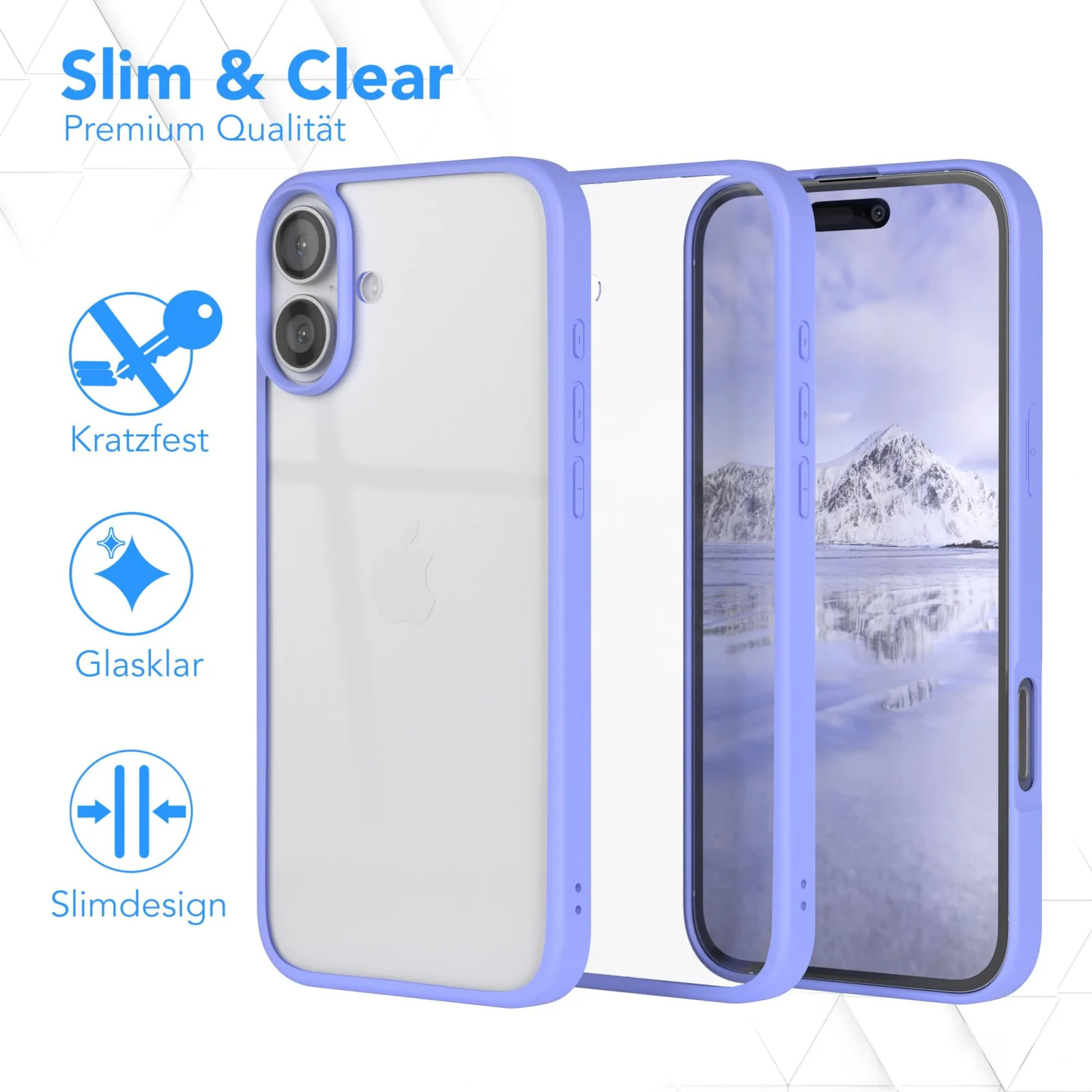 DL3 Mobilak Clear PC and TPU Protective Case for iPhone 16 Plus with Military-Grade Protection and Anti-Yellowing Design - Lavender Blue
