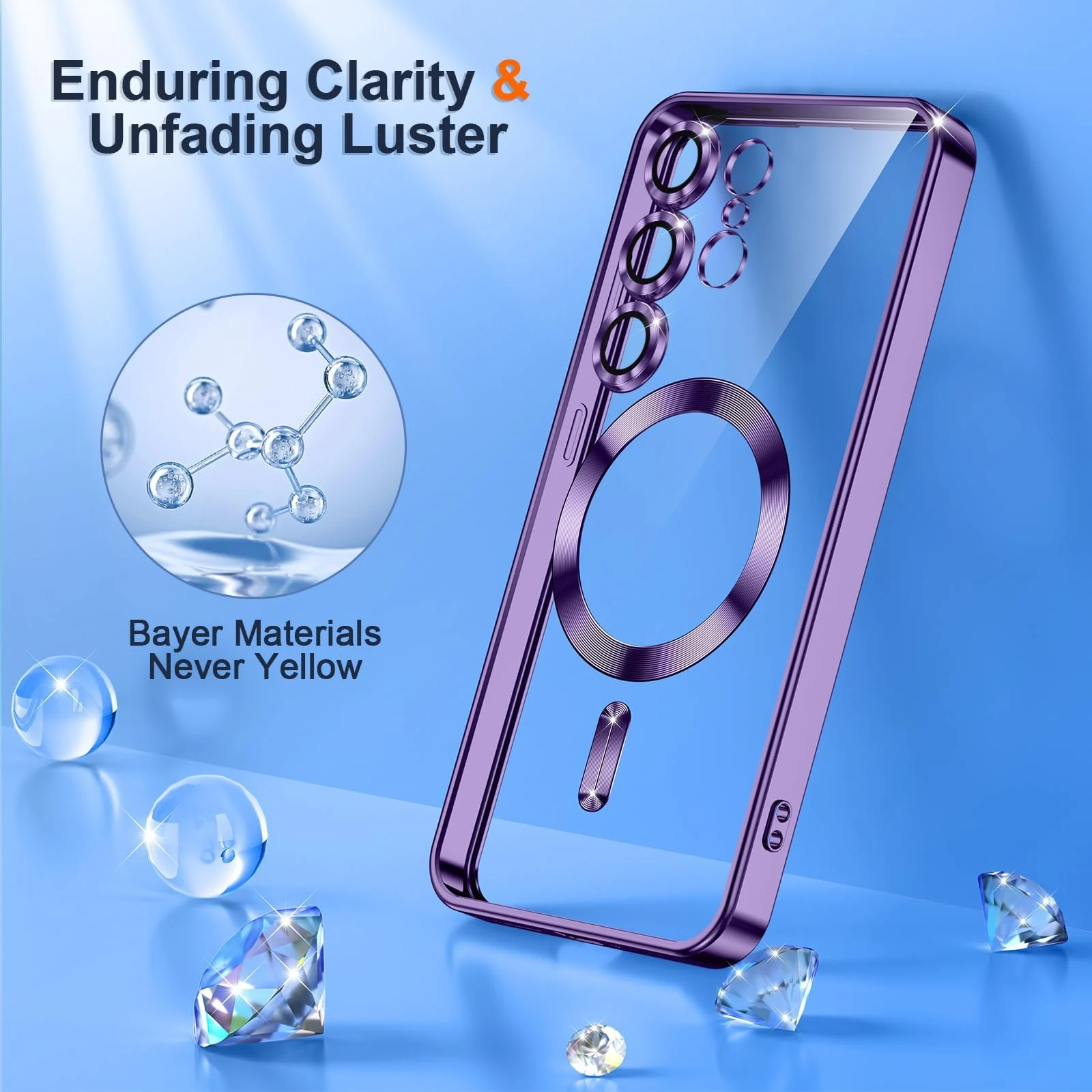 DL3 Mobilak Clear MagSafe-Compatible TPU Case and Camera Lens Protector for Samsung Galaxy S25 Ultra - Purple