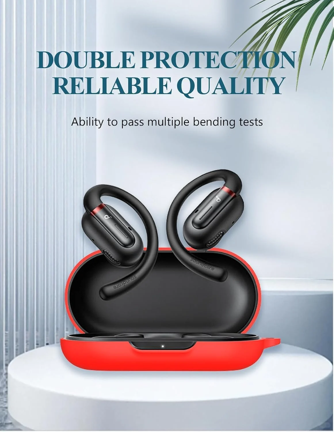 MOBIGON Silicone Earbuds Case with Carabiner for Anker Soundcore V30i, Red