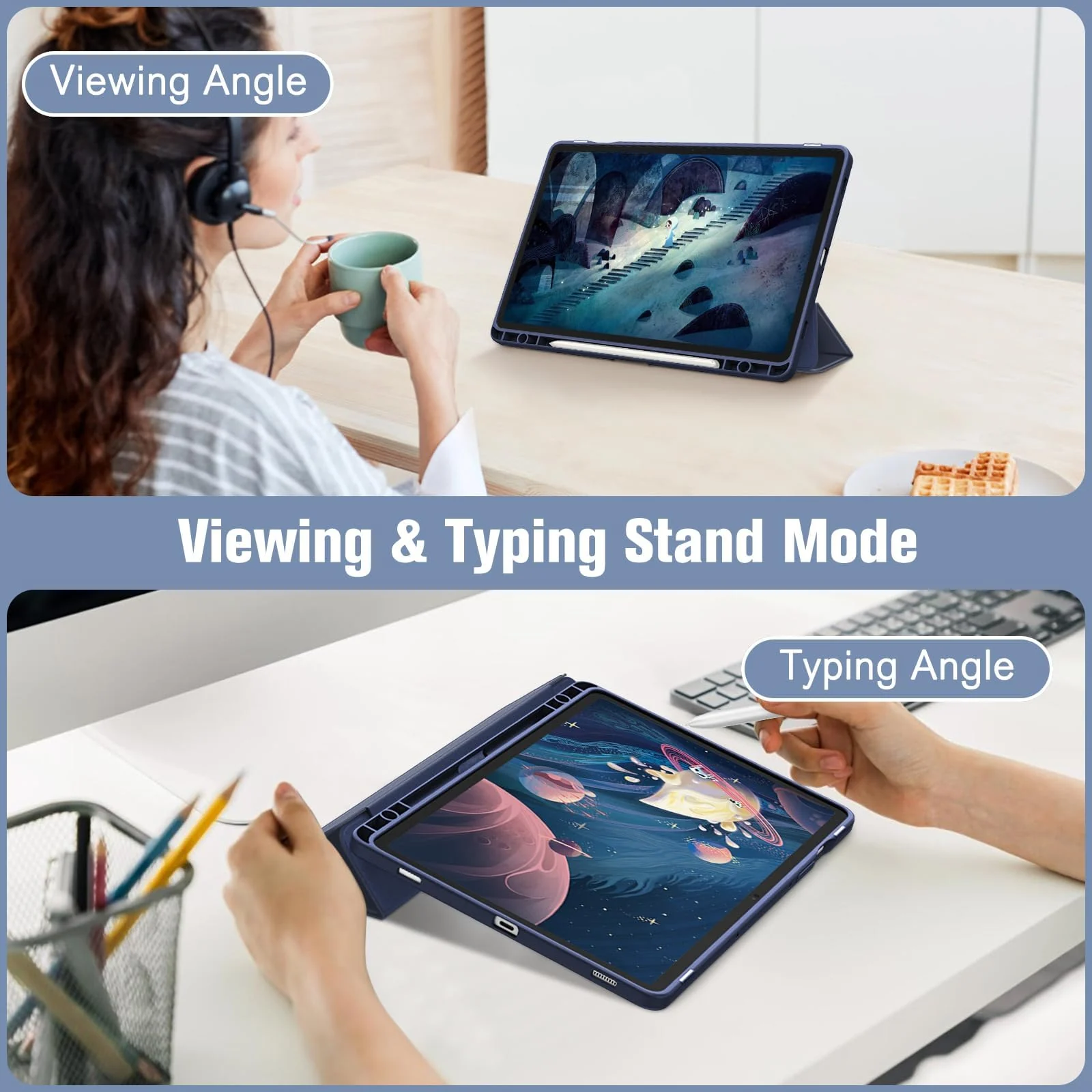 DL3 Mobilak Hybrid Slim Case for Samsung Galaxy Tab S9 FE 5G 10.9 Inch/Galaxy Tab S9 11 Inch 2023 with S Pen Holder, Shockproof Cover with Clear Transparent Back Shell, Auto Wake/Sleep - Midnight Blue