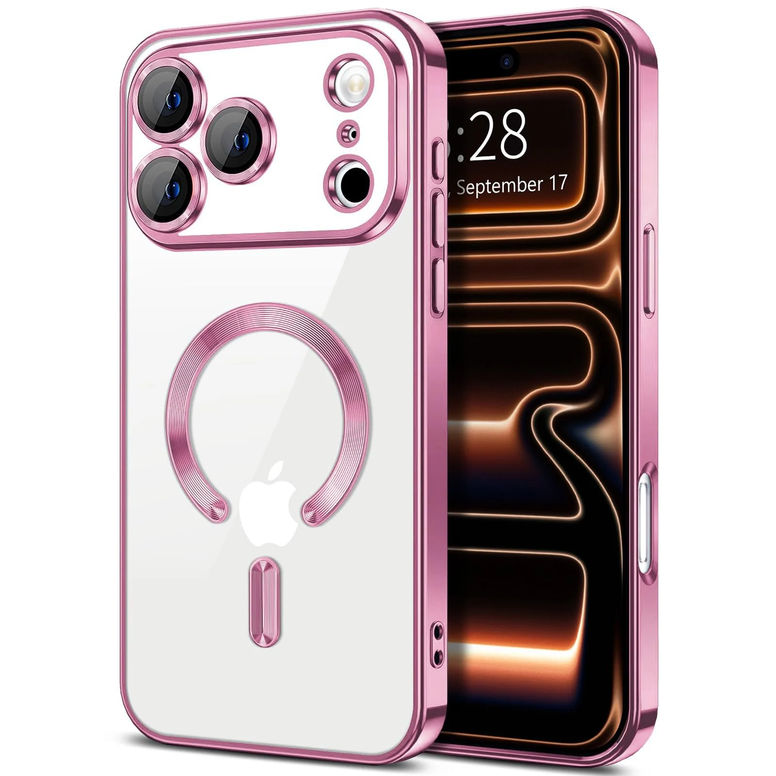 DL3 Mobilak Clear MagSafe-Compatible Magnetic Case for iPhone 17 Pro Max with Camera Protection and Magnetic Car-Mount Support - Pink