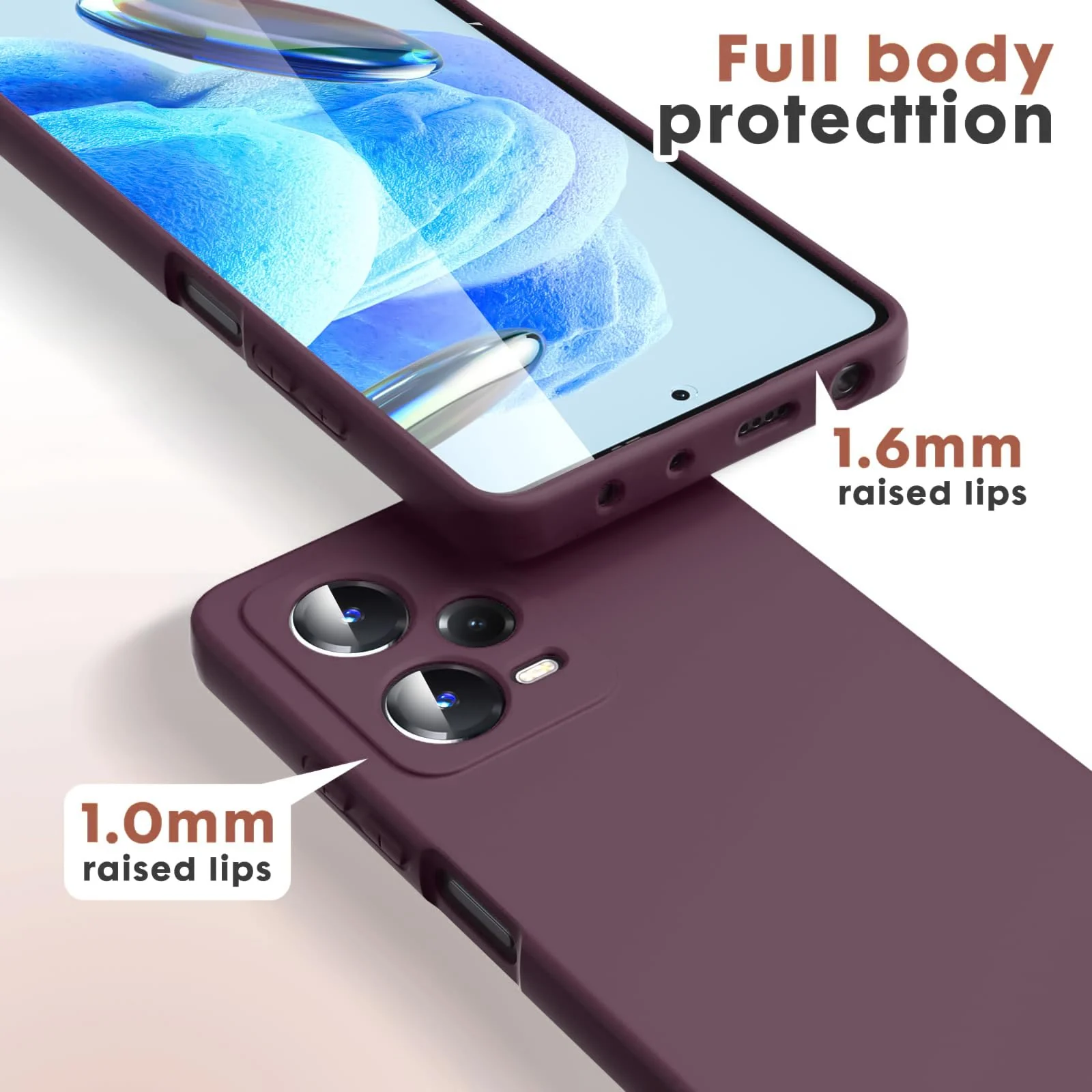 DL3 Mobilak Liquid Silicone Protective Case with Soft Microfiber Lining with Full Camera Protection for Xiaomi Redmi Note 12 Pro Plus 5G - Wine Red