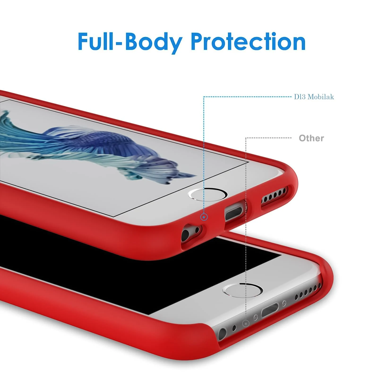 DL3 Mobilak Liquid Silicone Protective Case for iPhone 6 / 6S with Camera Protection and Microfiber Lining - Red