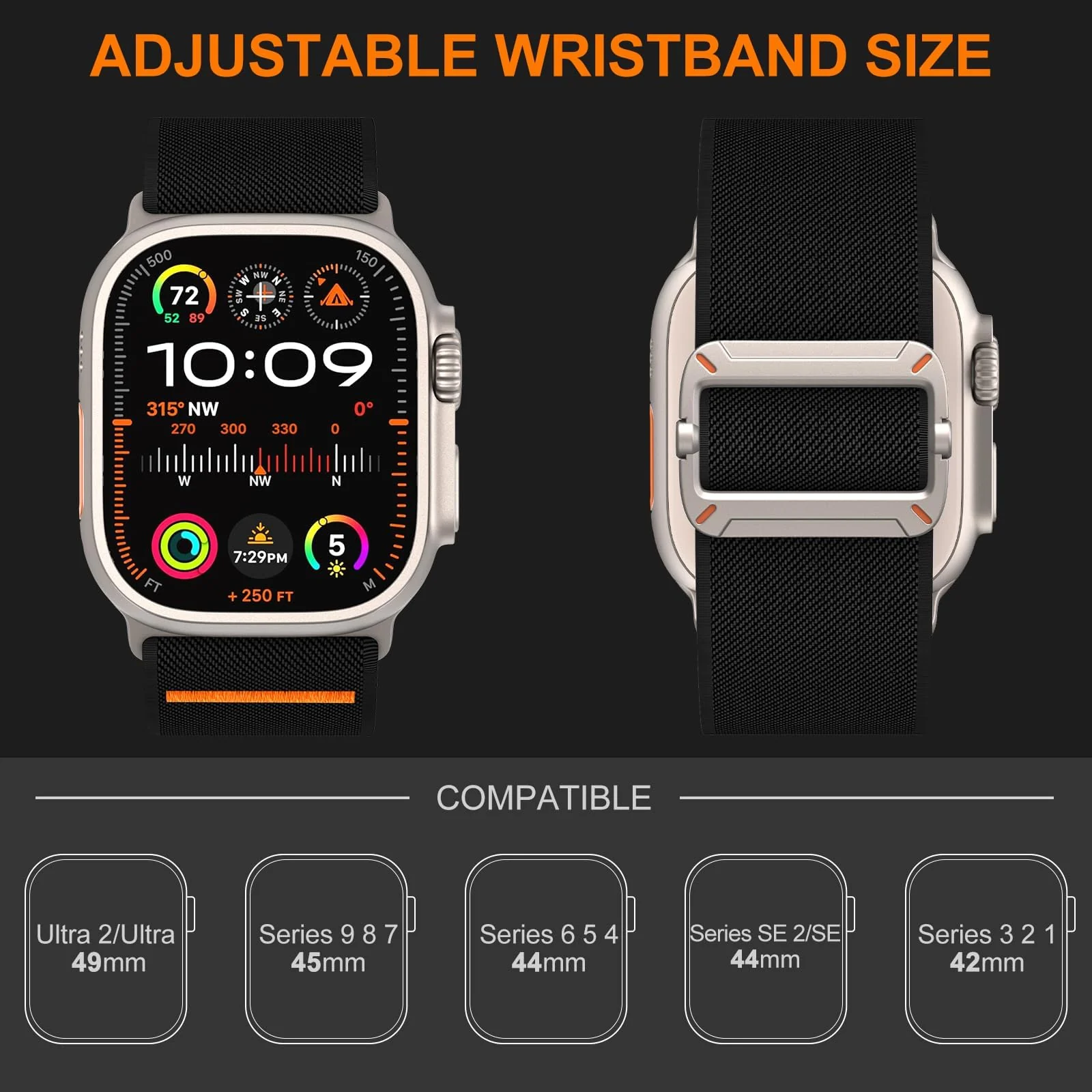 DL3 Mobilak Strap Compatible with Apple Watch Ultra/Ultra 2 Strap 49mm 46mm 45mm 44mm 42mm, Nylon Sport Band Compatible with Apple Watch Ultra SE Series 10 9 8 7 6 5 4 3 2 1, Men - Black