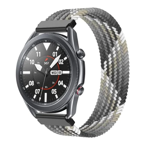 Medium — DL3 Mobilak Band 22MM Nylon Braided Solo Loop Strap Compatible with Samsung galaxy watch3 45mm/galaxy 46mm/Gear S3/Huawei watch GT3 46MM/GT2E/GT2 Pro/GT GT2 (Medium) - Black Green White