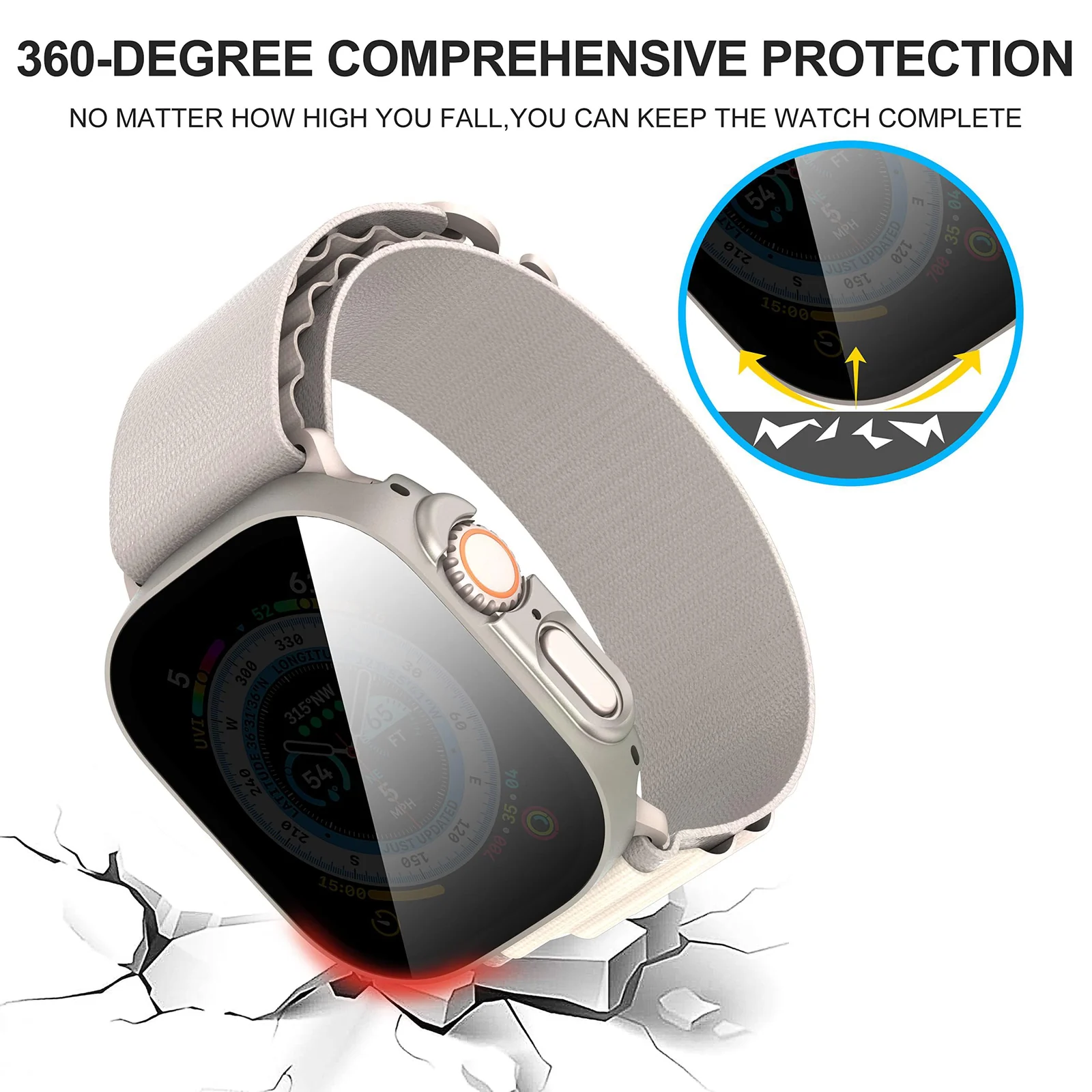 DL3 Mobilak Cover for Apple Watch Ultra 3/2/1 49mm Privacy Screen Protector Anti Spy, Shockproof Bumper Case, Integrated Hard PC Protective Case in HD Tempered Glass for Apple Watch Ultra - Starlight