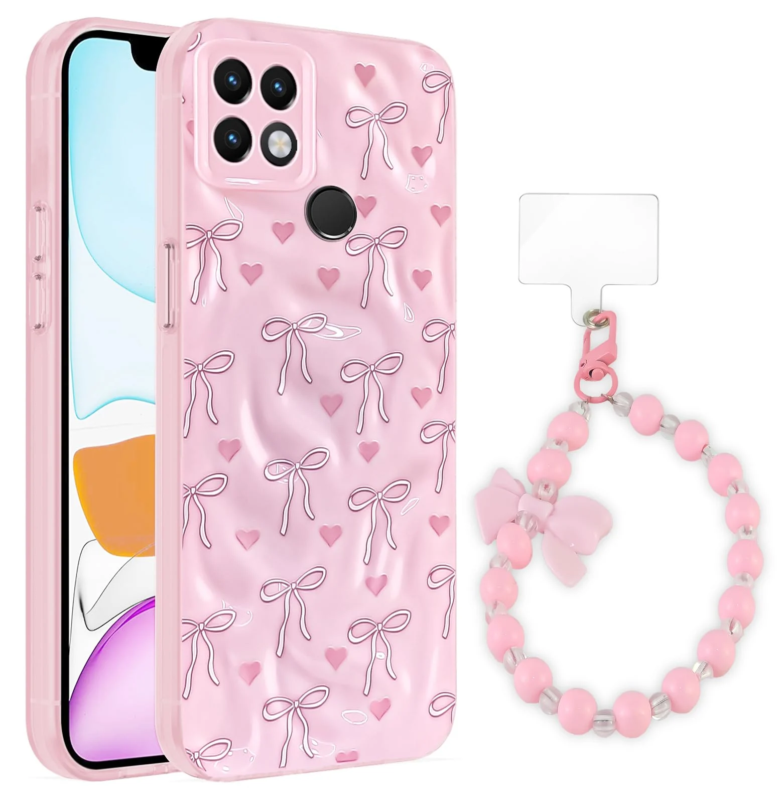 Dl3 Mobilak Case Compatible with OPPO A15 / OPPO A15S, Cute Printed Soft TPU Phone Cover with Beaded Wrist Strap, Shockproof Camera Protection, Slim Protective Case for Women & Girls - Style 1