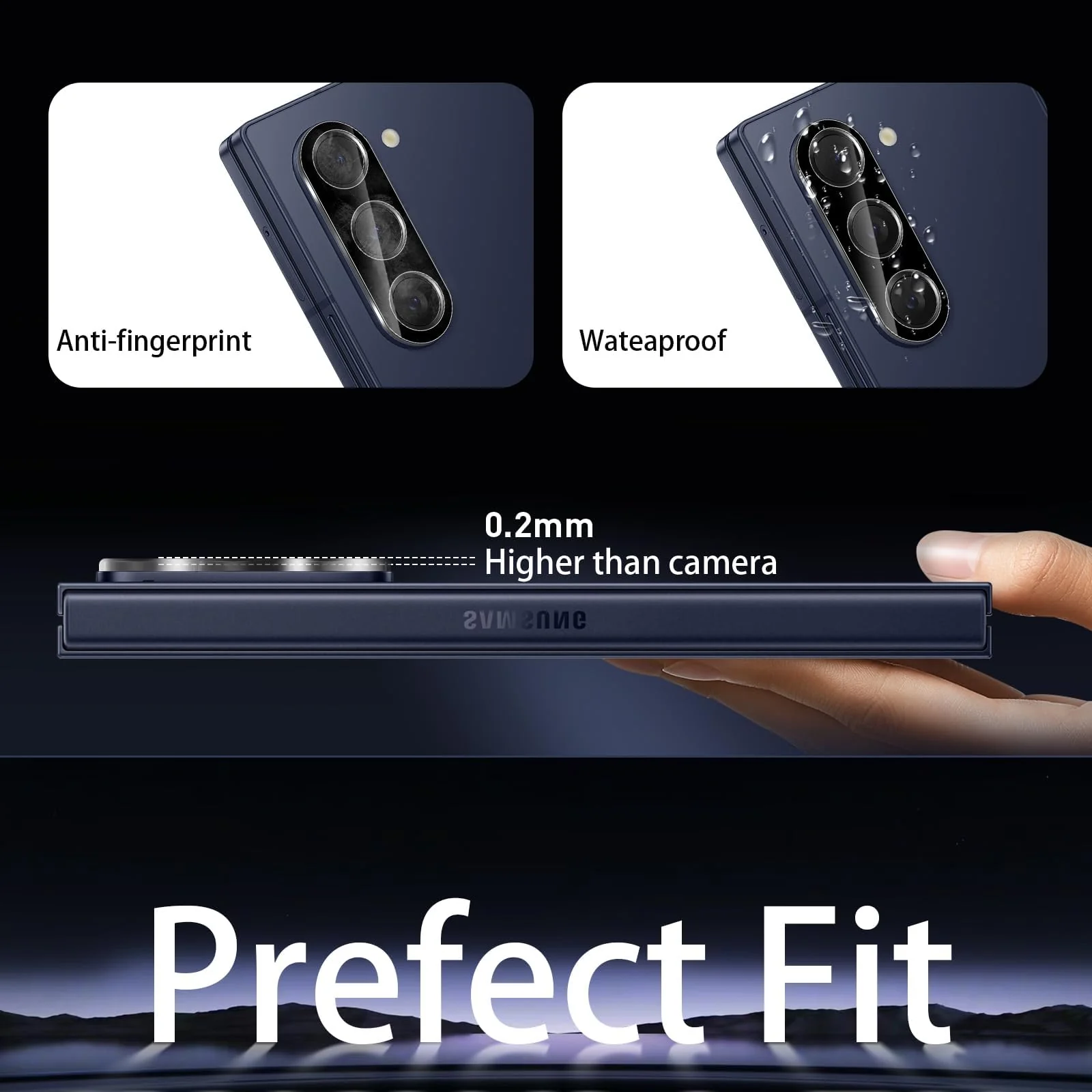 DL3 Mobilak Samsung Galaxy Z fold 6 Camera Lens Protector Tempered Glass Screen Protector HD [Full Coverage][Anti-Scratch] Drop Protection Ultra Clear/Thin Lens Protector Case - Black