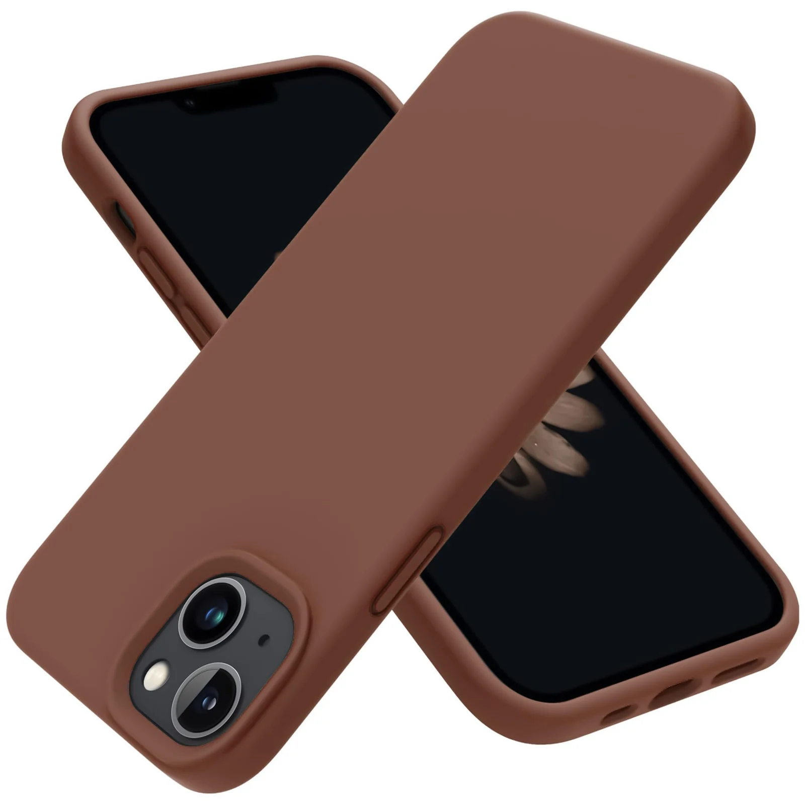 DL3 Mobilak Compatible with iPhone 14 (6.1 Inch) Case, Liquid Silicone Case, Full Body Protective Cover, Shockproof, Slim Phone Case, Anti-Scratch Soft Microfiber Lining - Brown