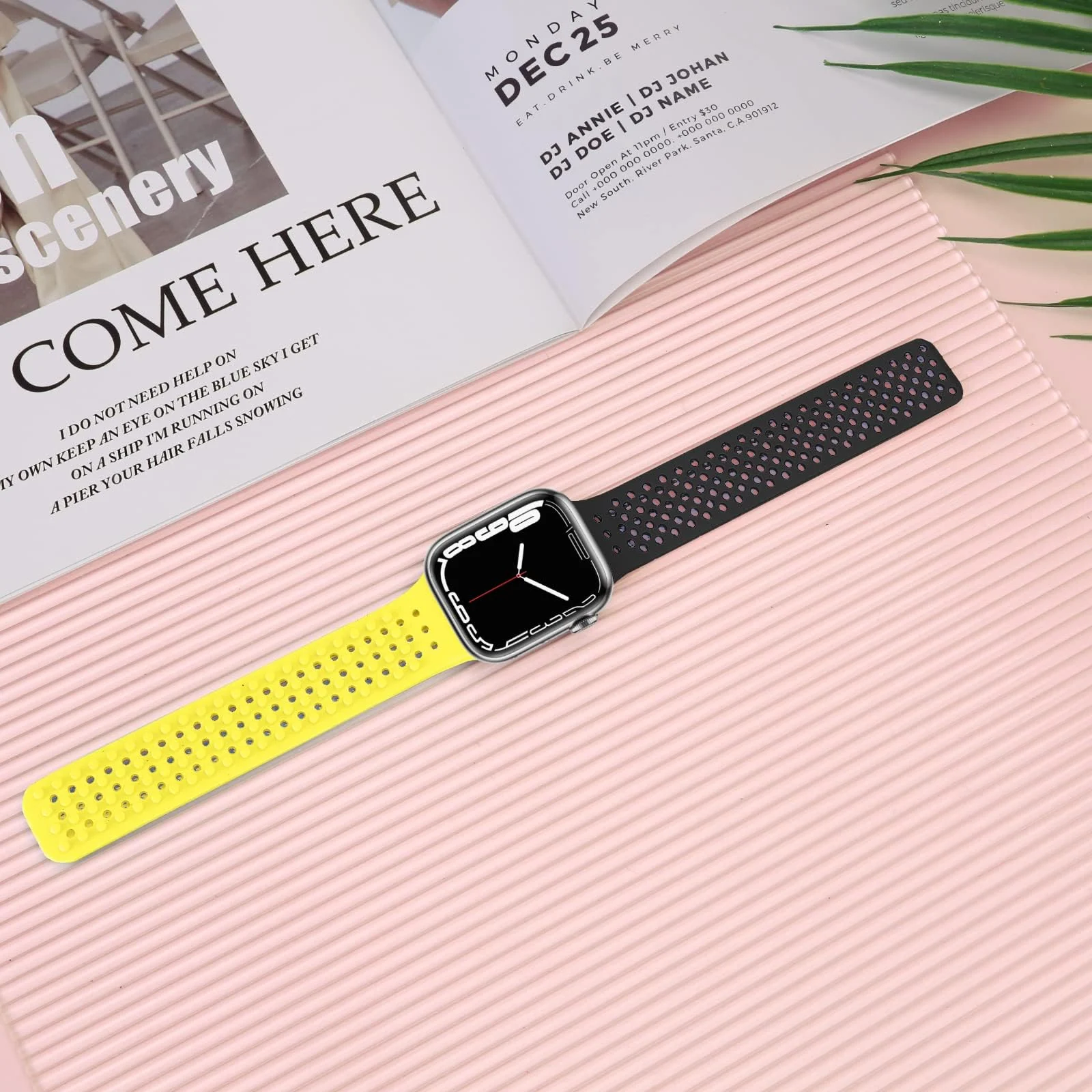 DL3 Mobilak Soft Silicone Band For Apple Watch Ultra Bands 49mm 45mm 44mm 42mm, Sport Replacement Wristband No Clasps for iWatch Series 8 ultra 7 6 5 4 SE 3 2 Women Men, Waterproof Strap - Yellow Black