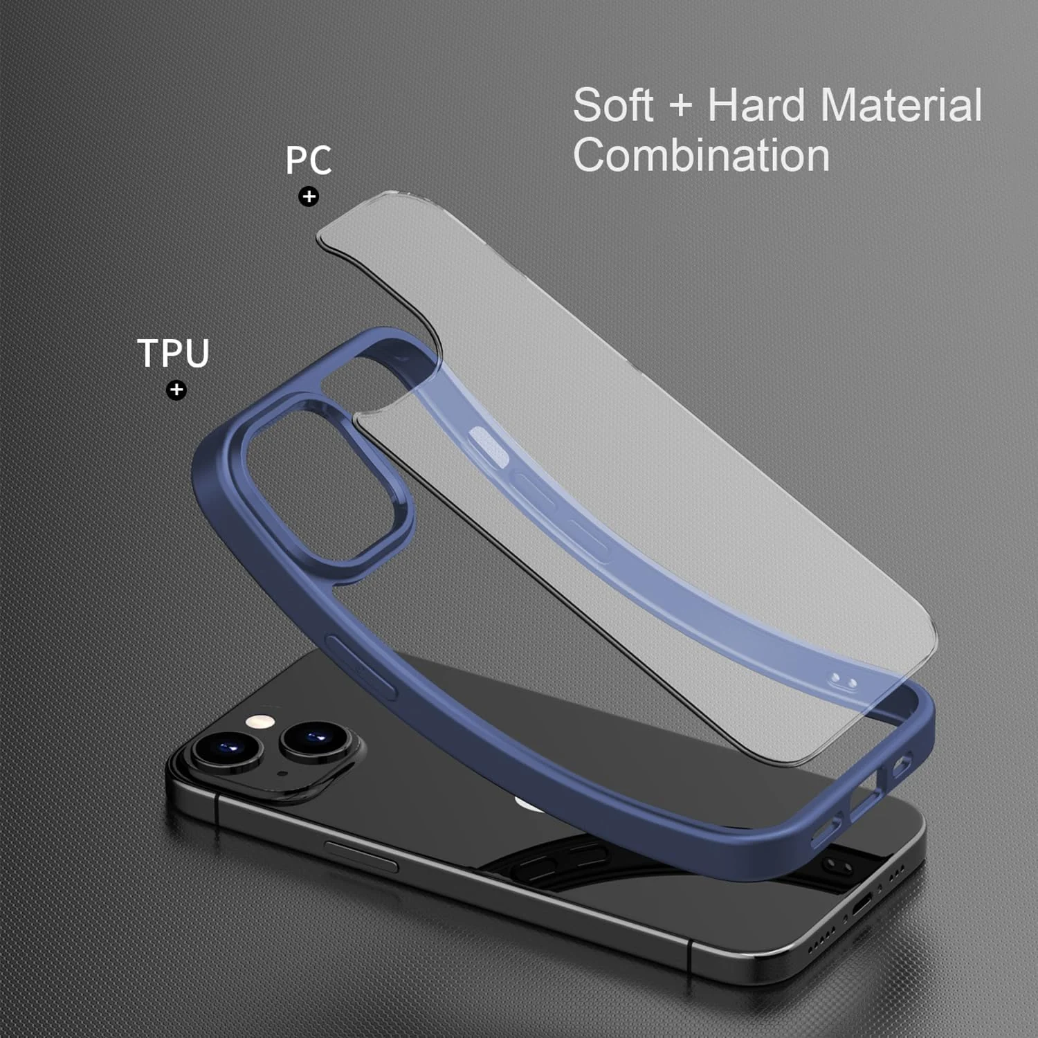 DL3 Mobilak Clear TPU Case for iPhone 15 (6.1 Inch), Supports wireless charging, Shock-absorbing protection, Anti-fingerprint finish - Blue