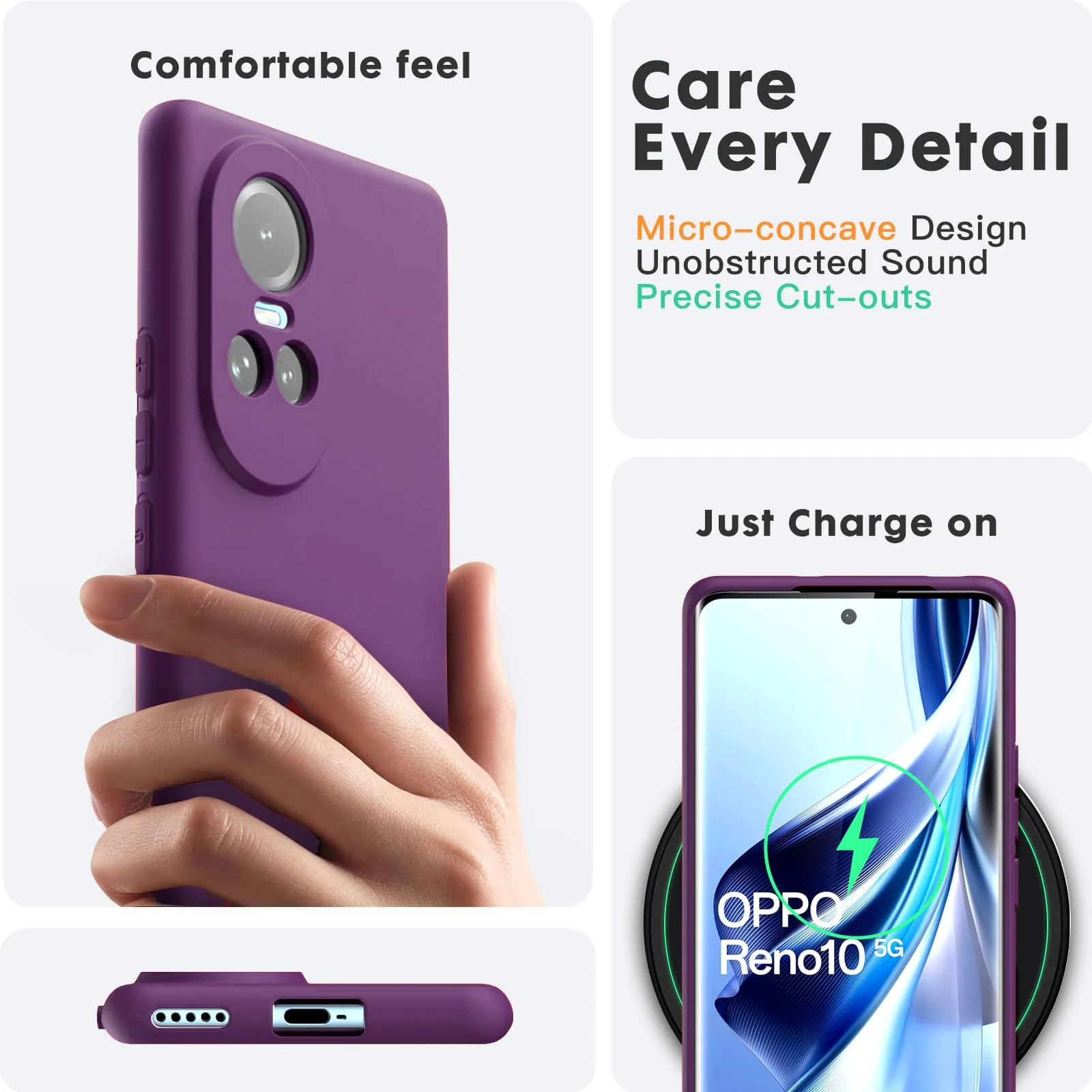 DL3 Mobilak Liquid Silicone Protective Case with Soft Microfiber Lining with Full Camera Protection for OPPO Reno 10 5G / OPPO Reno 10 Pro 5G - Violet