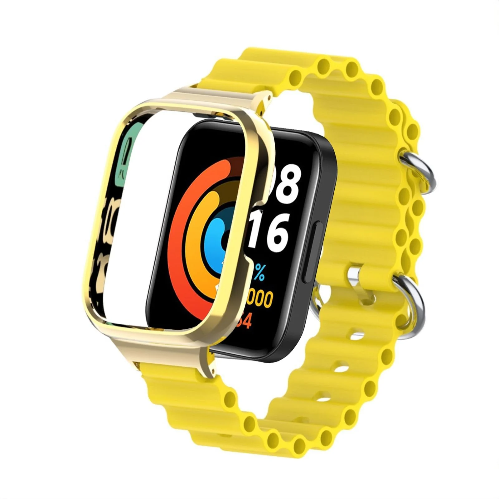 DL3 Mobilak Ocean Strap Compatible with Xiaomi Redmi Watch 2 Lite/Poco Watch/Horloge 2, Adjustable Silicone Strap with Metal Buckle, Band With Frame Metal Women Men Replacement Strap - Yellow