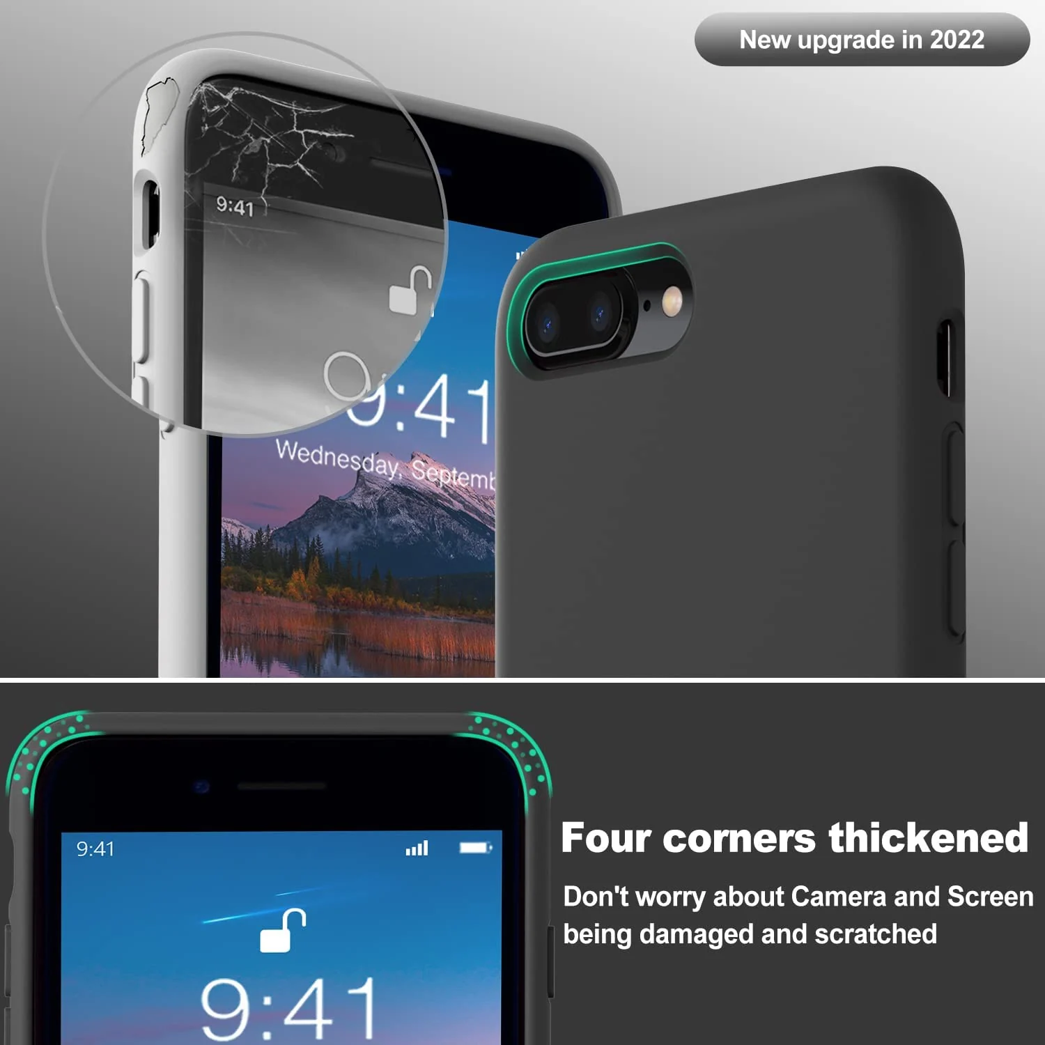 DL3 Mobilak Liquid Silicone Protective Case with Soft Microfiber Lining for iPhone 7 Plus / iPhone 8 Plus - Black