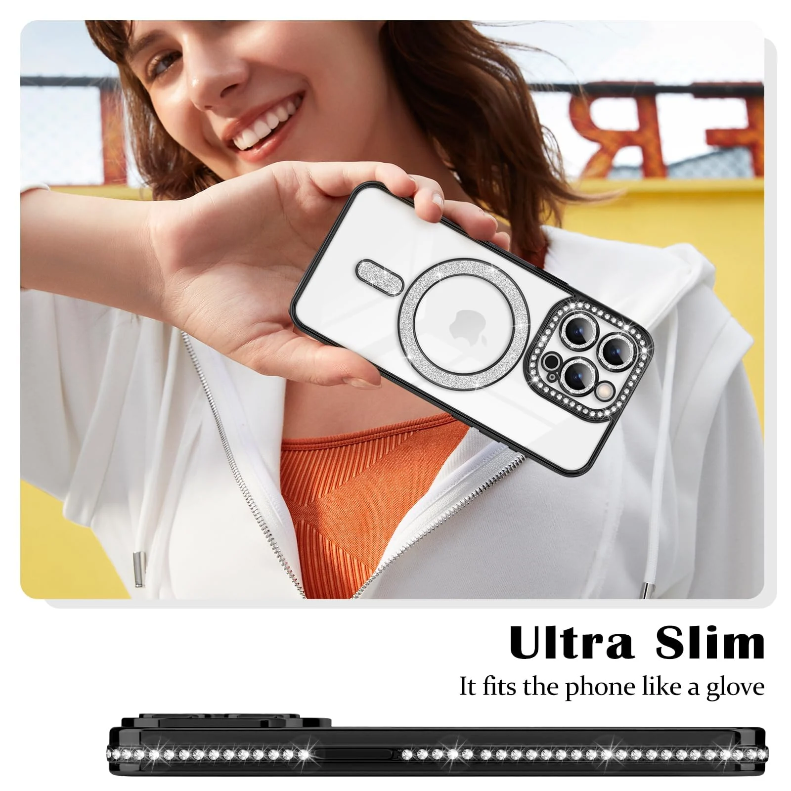 DL3 Mobilak MagSafe-Compatible Magnetic Case for iPhone 14 Pro with Camera Protection and Magnetic Car-Mount Support - Black
