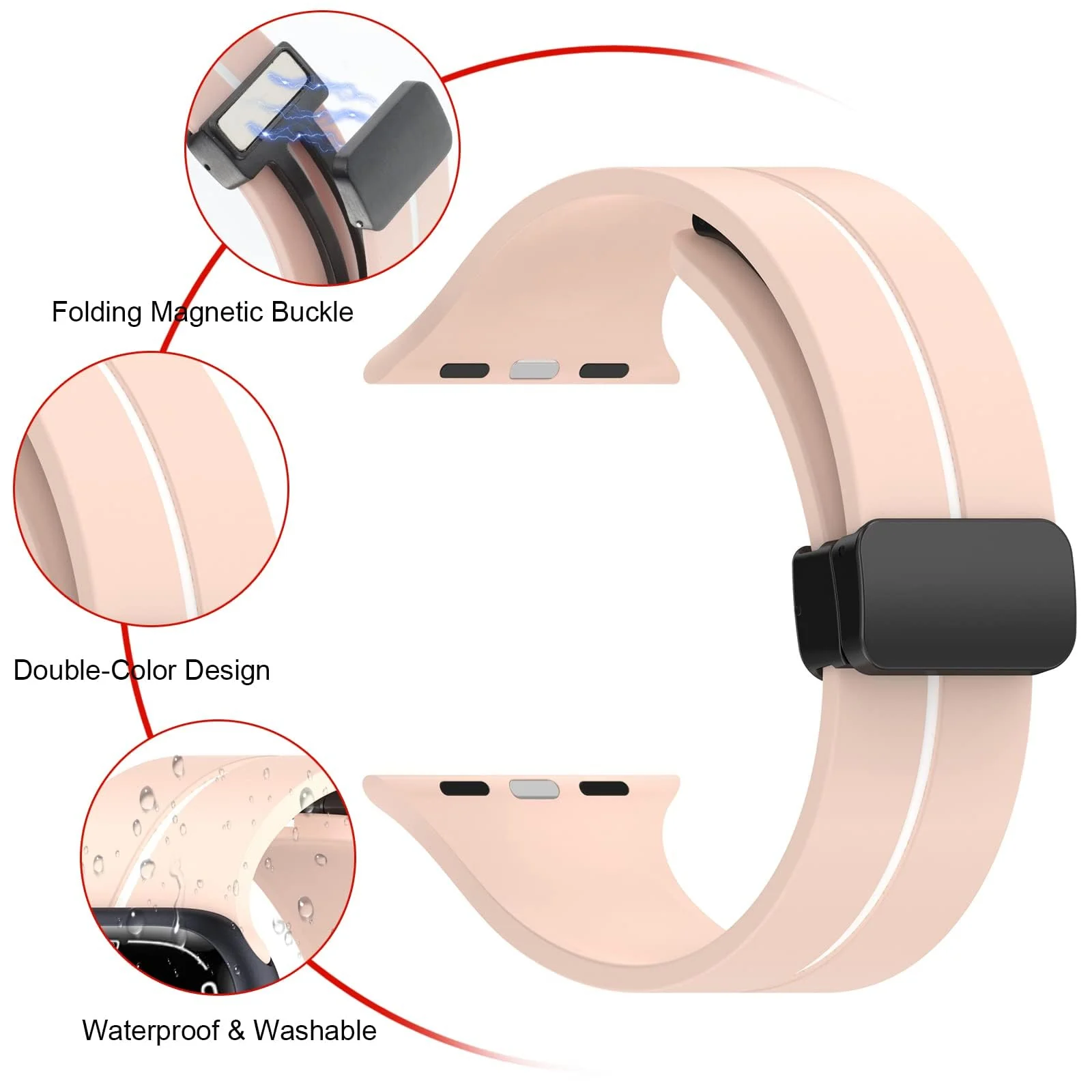 DL3 Mobilak Magnetic Bands for Apple Watch Ultra/Ultra 2 Band 49mm 45mm 44mm 42mm 41mm 40mm 38mm, Soft Sport Silicone Strap for iwatch Series 9/8/7/6/5/4 (&, 42mm/44mm/45mm/49mm) - Pink & White