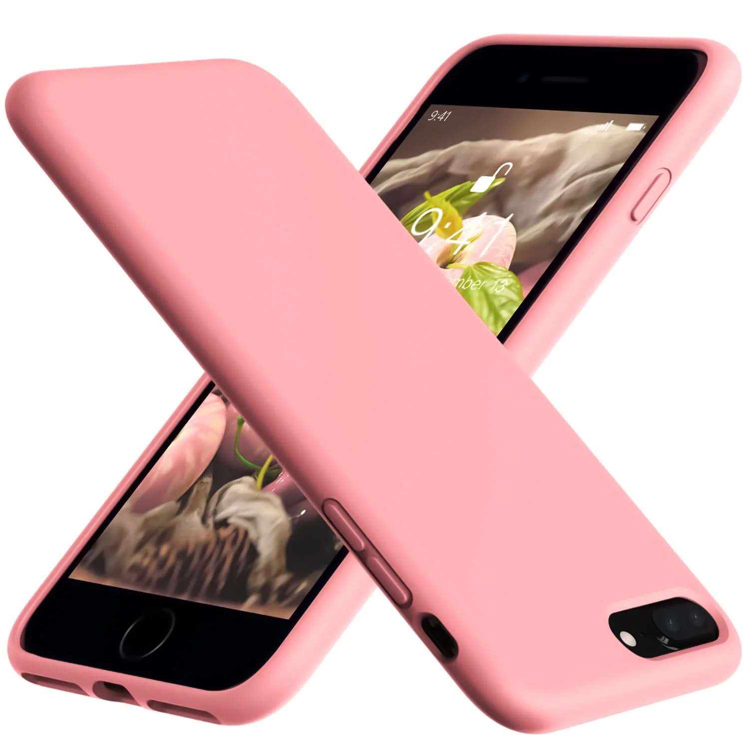 DL3 Mobilak Liquid Silicone Case for iPhone 7 Plus / iPhone 8 Plus, Shock-absorbing protection, Scratch-resistant surface, Soft microfiber lining - Pastel Pink