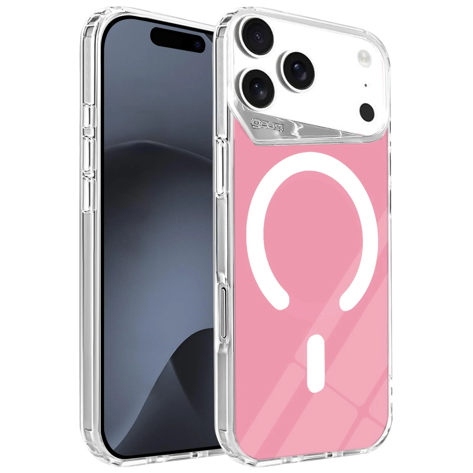 DL3 Mobilak Clear MagSafe-Compatible Magnetic Case for iPhone 17 Pro Max with Camera Protection and Magnetic Car-Mount Support - Pink