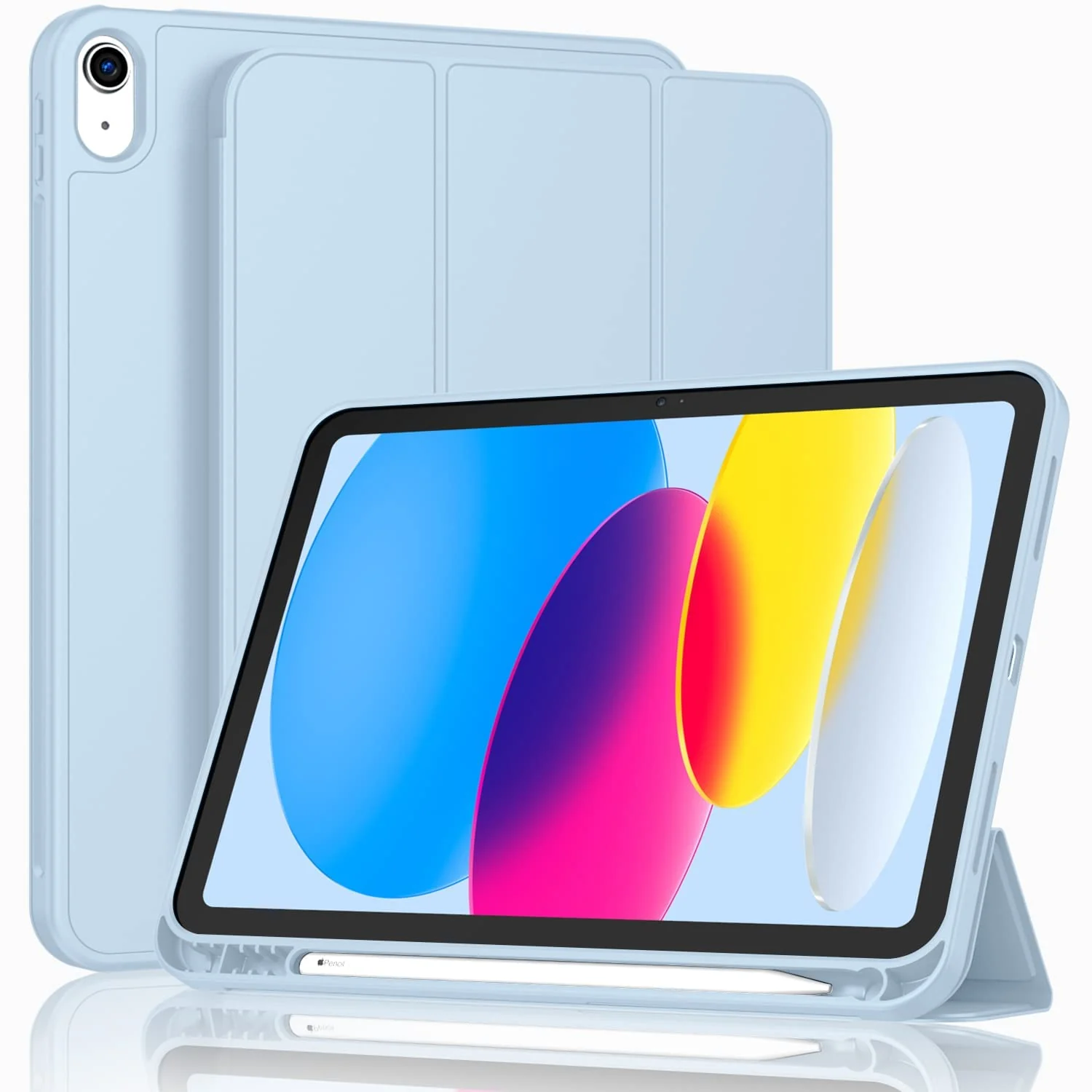 DL3 Mobilak iPad (A16) 11th Generation 11 Inch 2025/10th Generation 10.9 Inch 2022 with Pencil Holder, iPad 10 Flexible TPU Back Shell Smart Trifold Stand Protective Cover Auto Wake/Sleep - Sky Blue