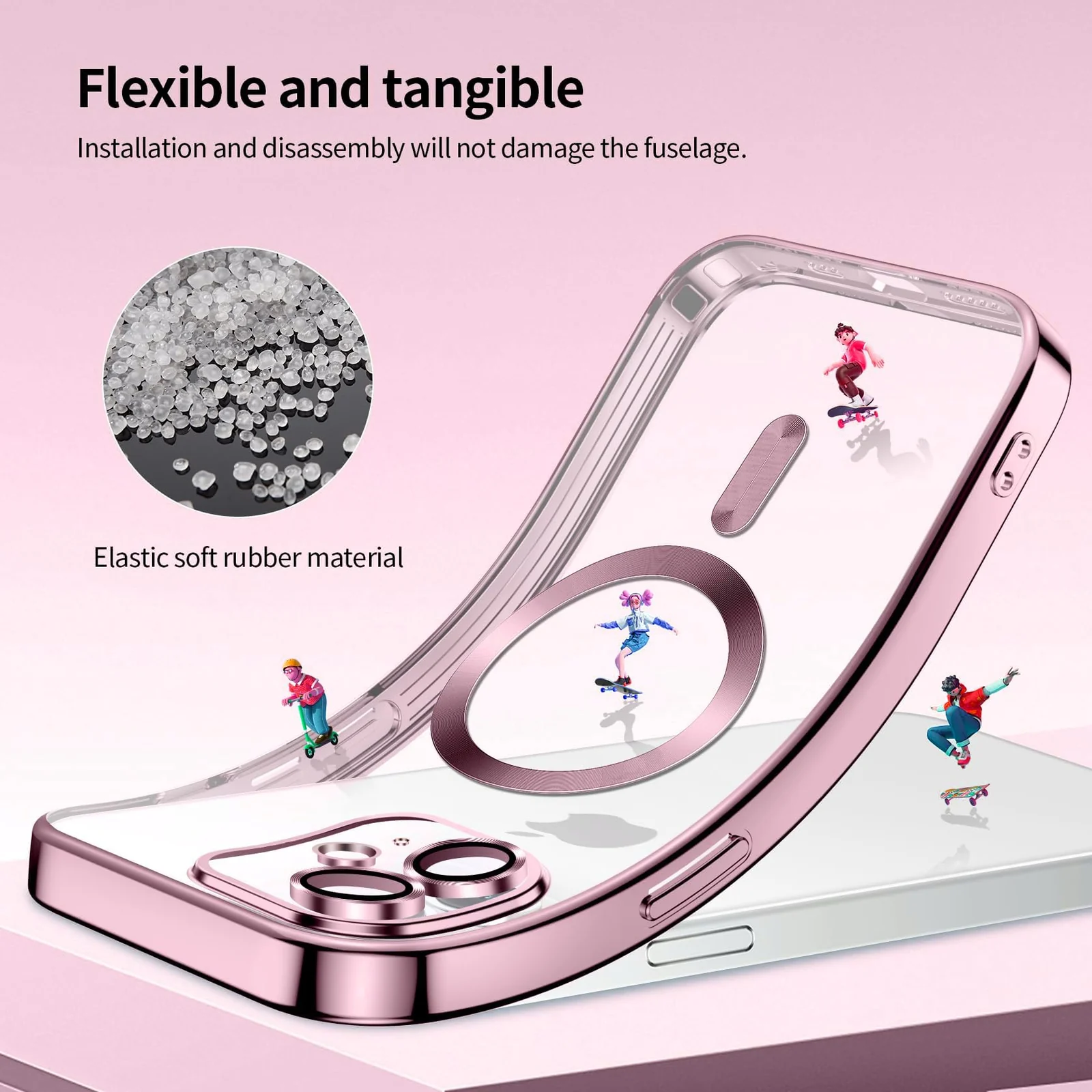 DL3 Mobilak Case for iPhone 11 (6.1 Inch) Compatible with MagSafe, with Camera Lens Protector, Magnetic Clear Case Slim Plated Protective Case - Pink