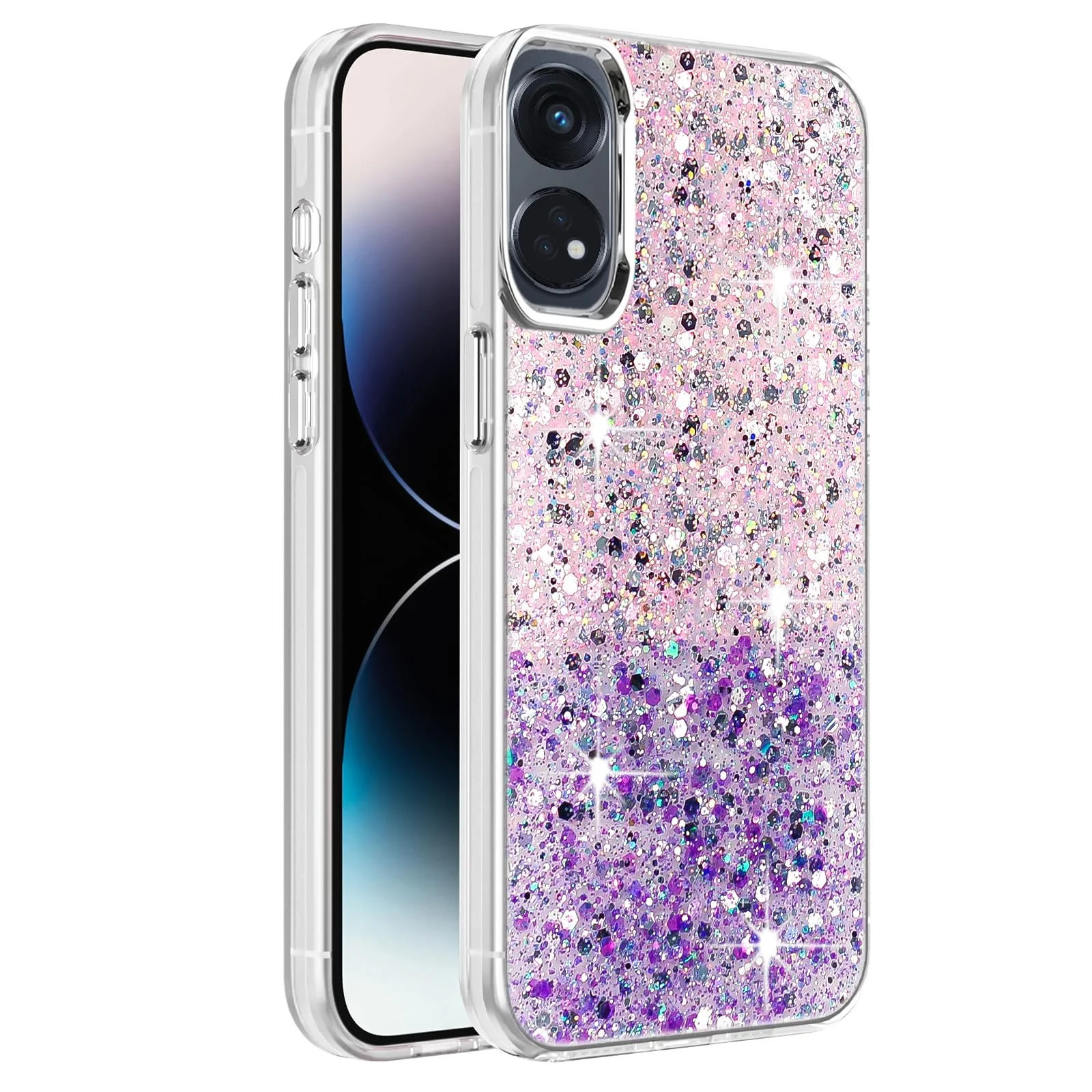 DL3 Mobilak Glitter Protective Case for OPPO Reno 8T 4G (Reno8T), Supports wireless charging, Camera protection, Shock-absorbing protection - Pink Purple