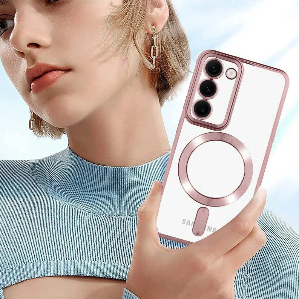 DL3 Mobilak Clear MagSafe-Compatible Magnetic Case for Samsung Galaxy S20 FE with Camera Protection and Shockproof Design - Pink