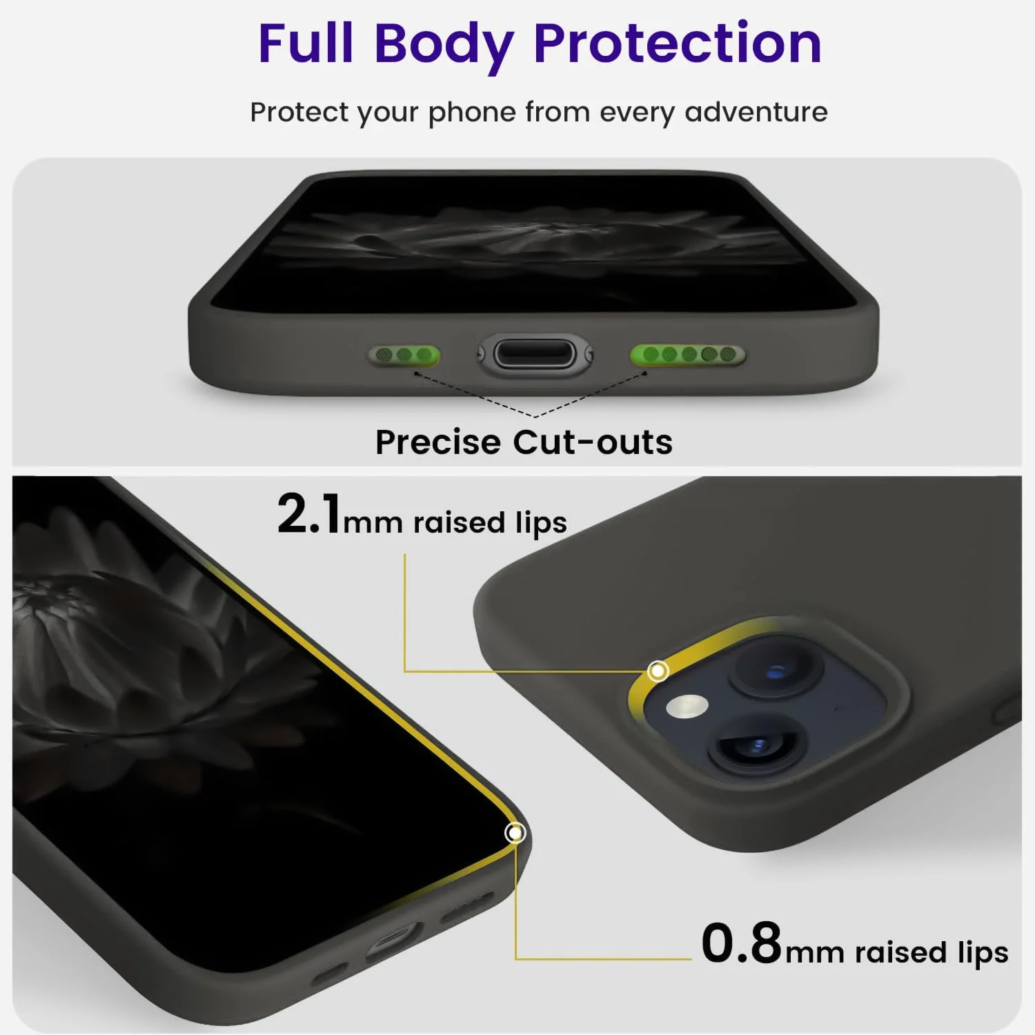 DL3 Mobilak Compatible with iPhone 13 / iPhone 14 (6.1 Inch) Case, Liquid Silicone Case, Full Body Protective Cover, Shockproof, Slim Phone Case, Anti-Scratch Soft Microfiber Lining - Gray 2