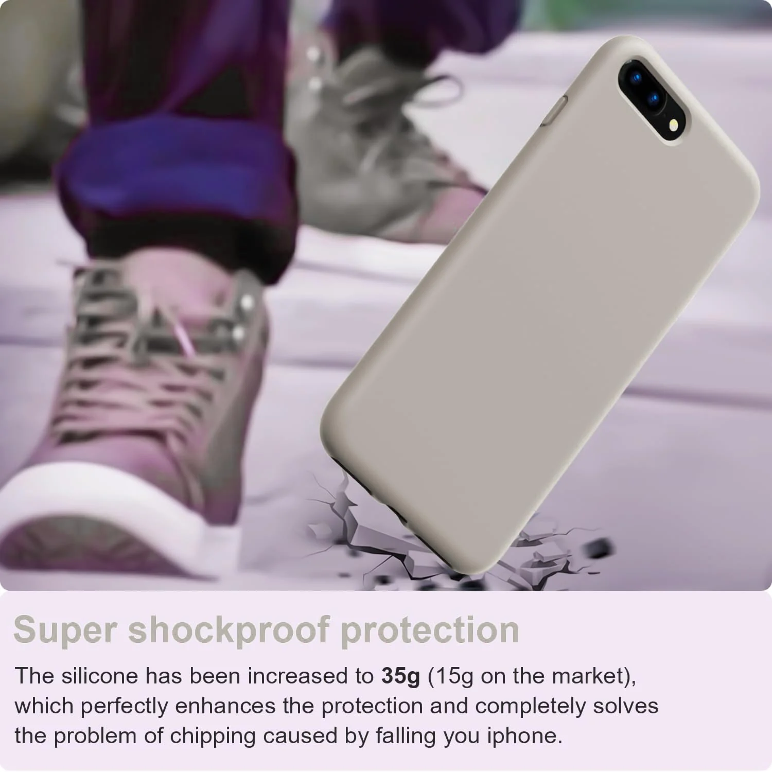 DL3 Mobilak Liquid Silicone Protective Case for iPhone 7 Plus / iPhone 8 Plus with Camera Protection and Microfiber Lining - Stone 3