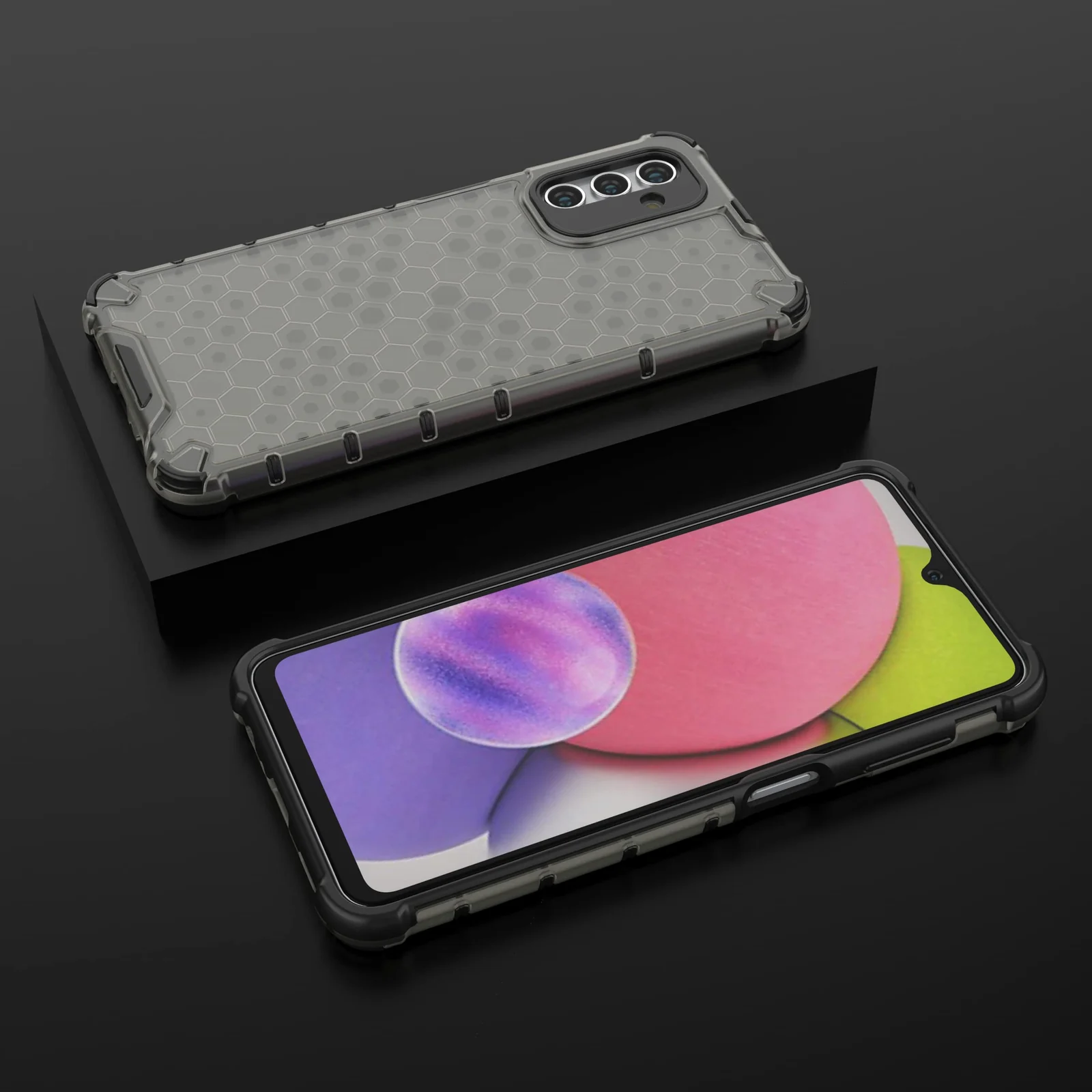DL3 Mobilak Case For Samsung Galaxy A04S, [Honeycomb Design] Drop Protection, Ultra Thin TPU + PC Transparent Silicone Protective Case, Shockproof Cover - Black