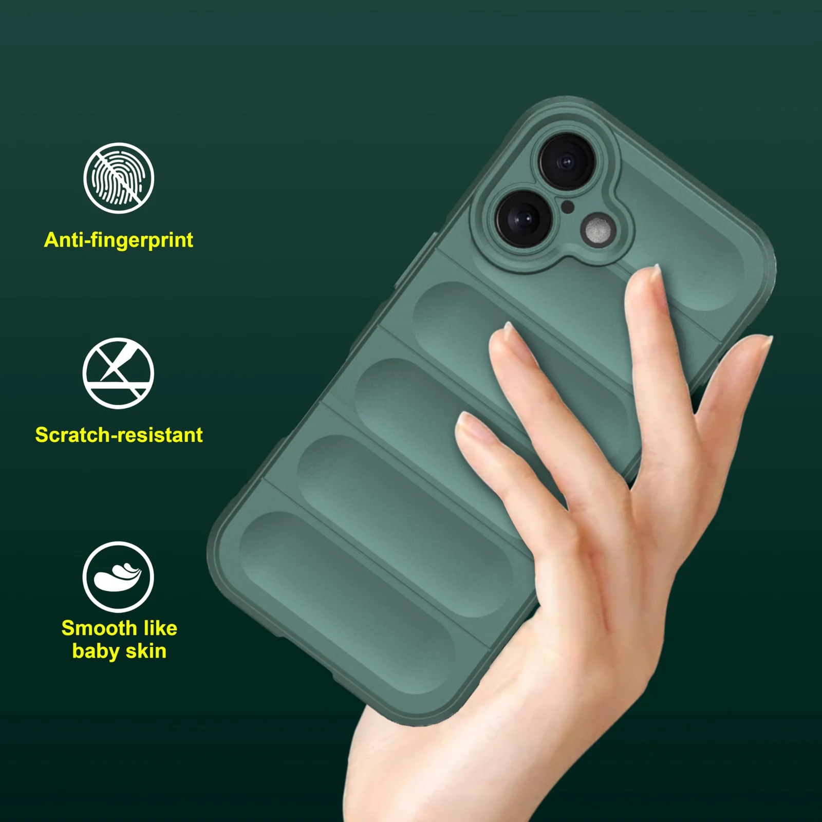 DL3 Mobilak Soft Silicone Protective Case for iPhone 16 Plus with Camera Protection and Shockproof Design - Green