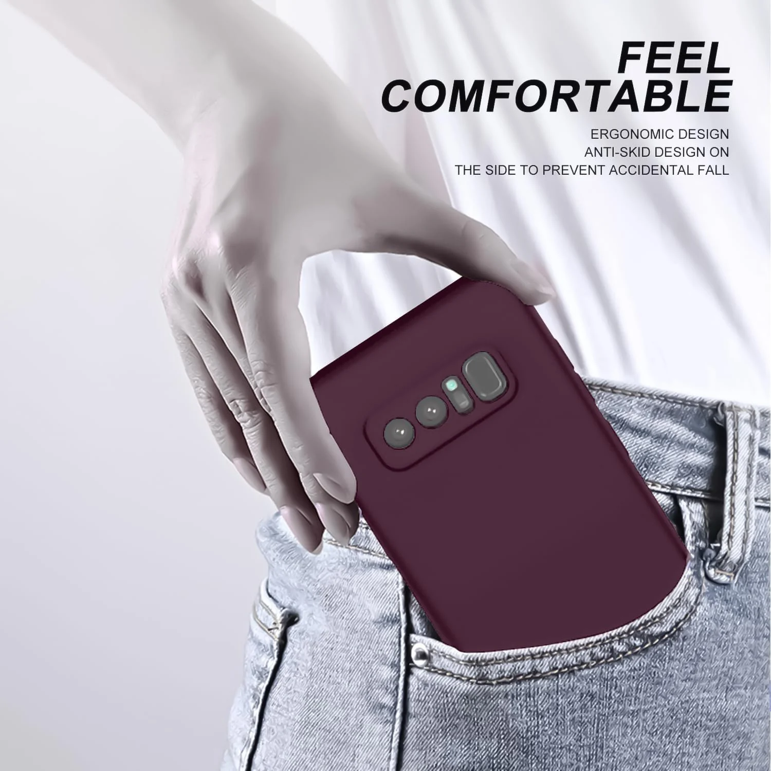 DL3 Mobilak Liquid Silicone Protective Case with Soft Microfiber Lining with Full Camera Protection for Samsung Galaxy Note 8 - Wine Red