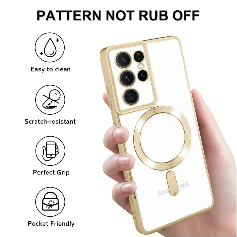 DL3 Mobilak Clear TPU Case for Samsung Galaxy S21 Ultra, Compatible with MagSafe accessories, Supports wireless charging, Camera protection - Gold