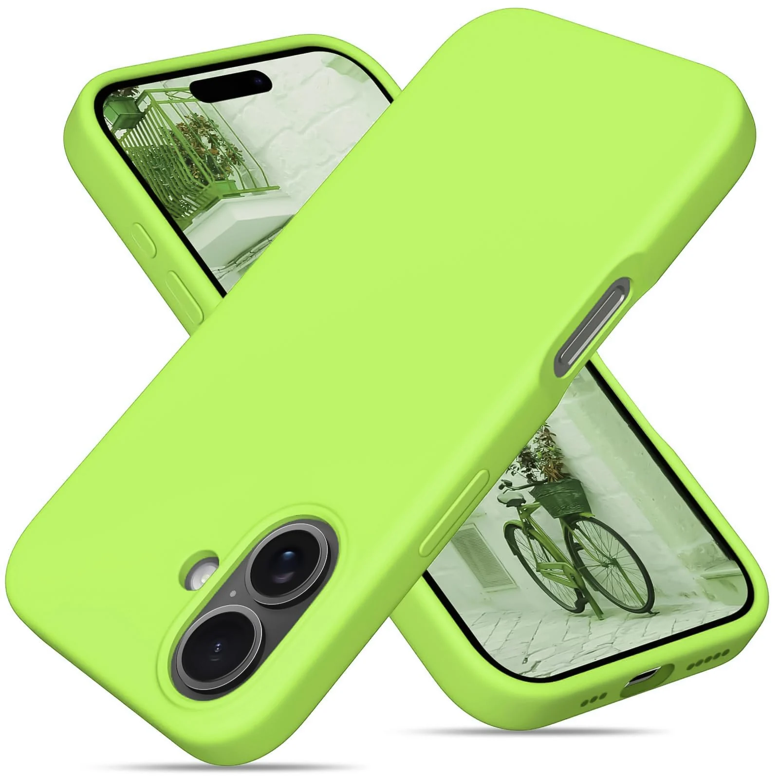 DL3 Mobilak Liquid Silicone Case for iPhone 16 + Plus 6.7-Inch, Supports wireless charging, Shock-absorbing protection, Scratch-resistant surface - Neon Green