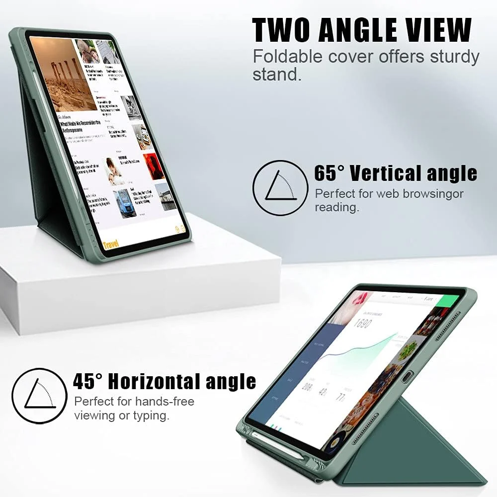 DL3 Mobilak Compatible with iPad Pro 12.9 Inch Case 2022/2021/2020(6th/5th/4th Gen) Case, Smart Stand, Pencil Holder, Shockproof Slim Lightweight Leather Cover, Modern Abstract Design - Green