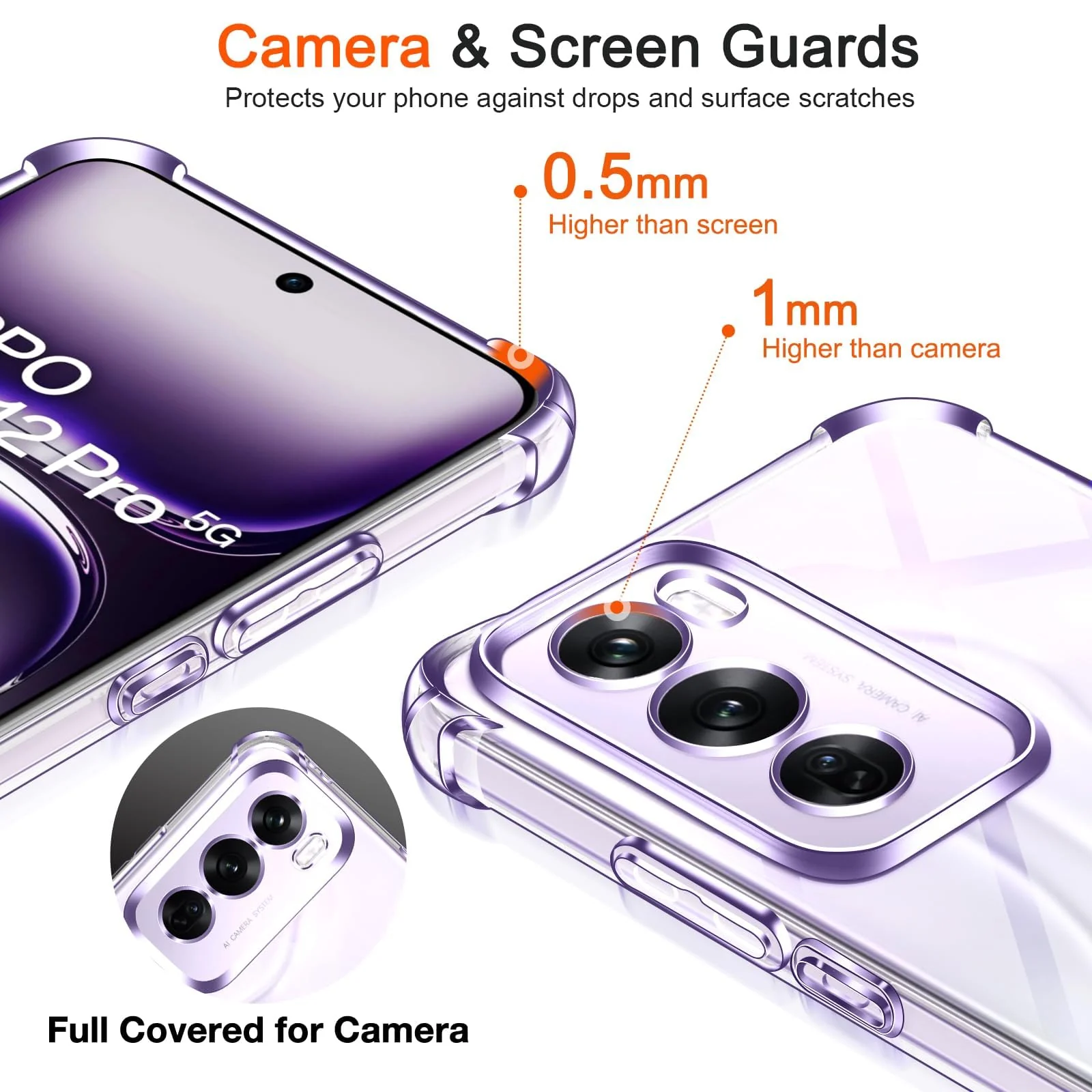 DL3 Mobilak Clear TPU Protective Case for OPPO Reno 12 Pro 5G with Camera Protection and Shockproof Design - Clear