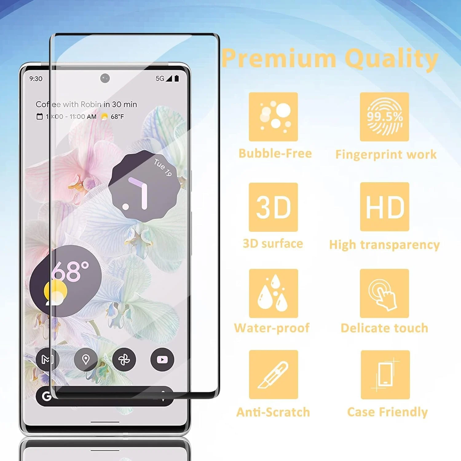 DL3 Mobilak Screen Protector for Google Pixel 6 Pro, Tempered Glass Screen Saver Premium HD Protective, Scratch Resistant, NO-Bubble, 9H Hardness, Full Coverage Film - Clear